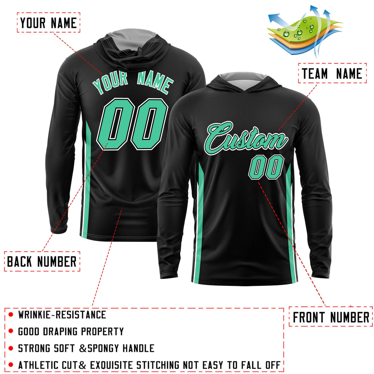 Custom Black Bright green Basketball Shooting Shirt Performance Training Lightweight Hoodie| KXKSHOP
