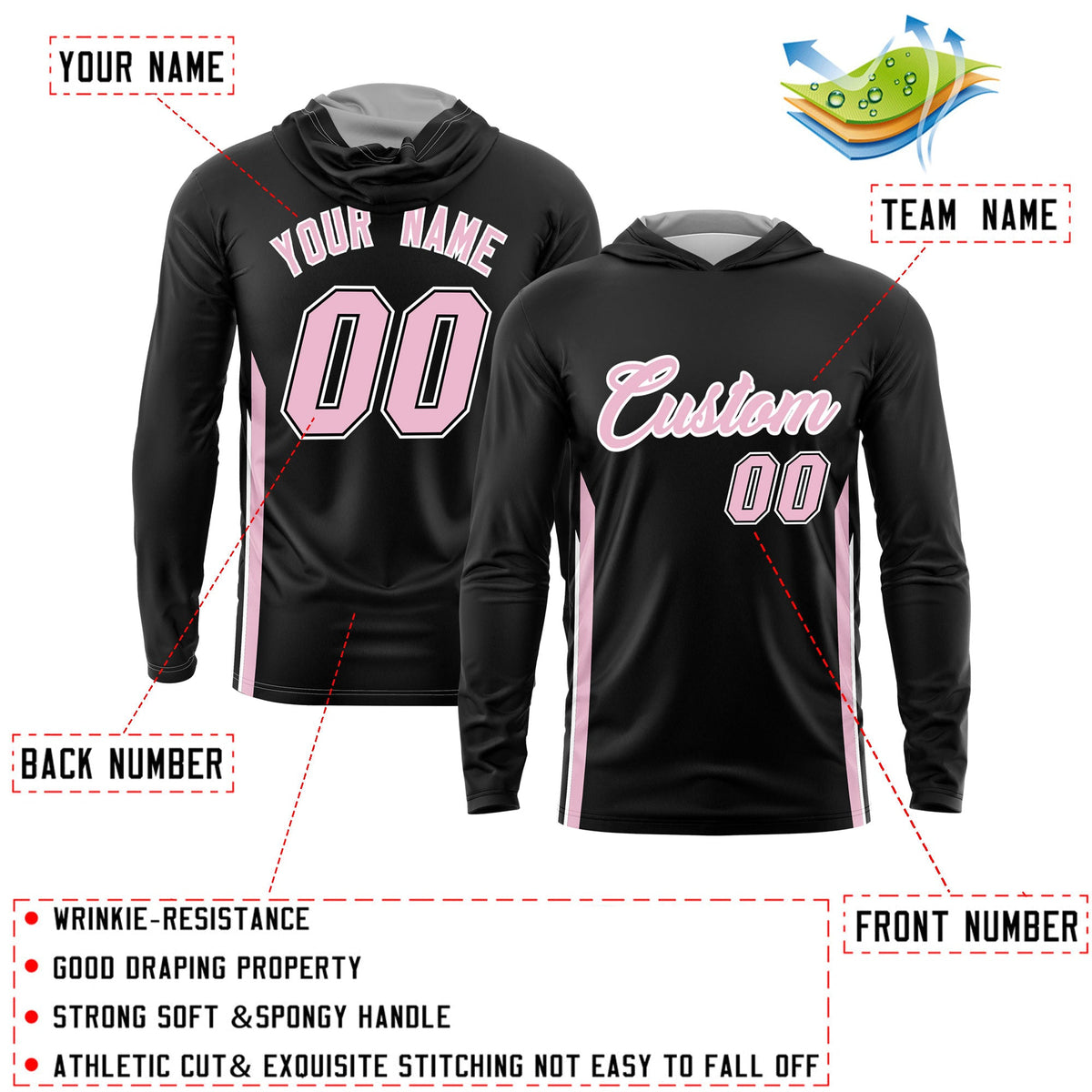 Custom Black Light Pink Basketball Shooting Shirt Performance Training Quick Dry Hoodie| KXKSHOP