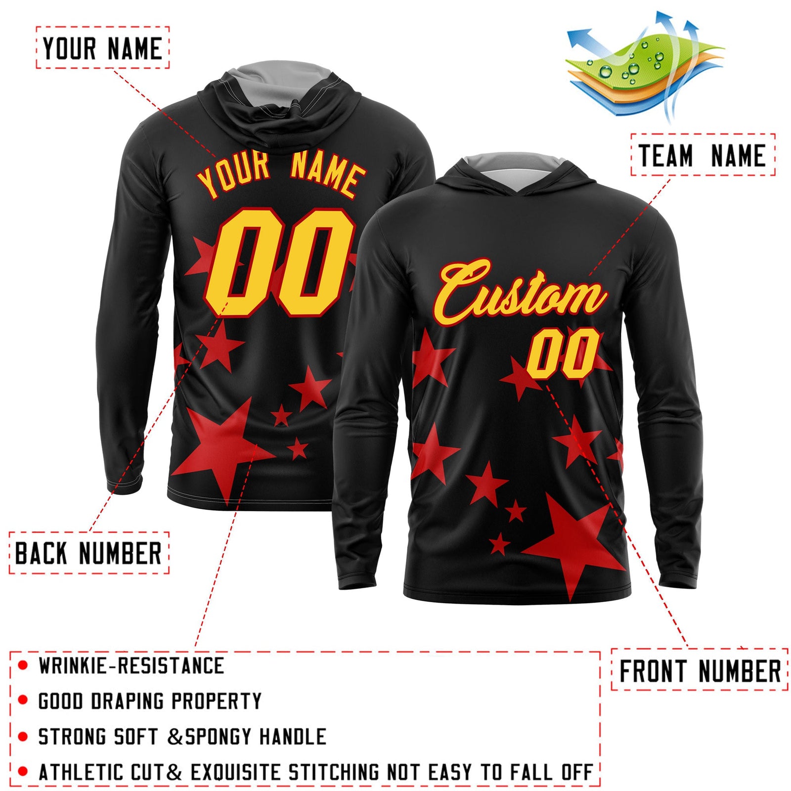 Custom Black Gold Basketball Shooting Shirt Performance Training Quick Dry Hoodie| KXKSHOP