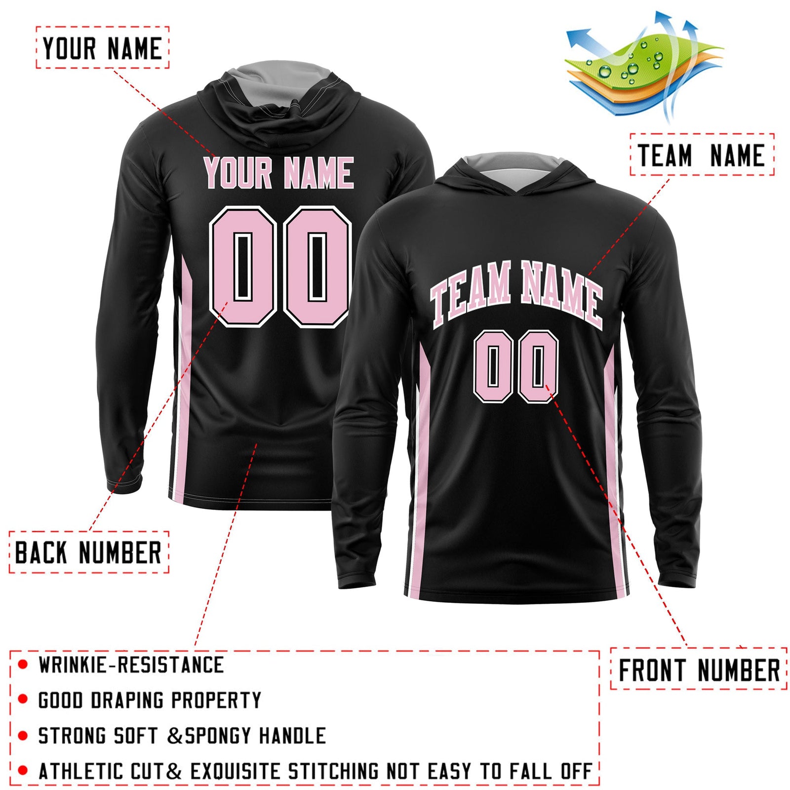 Custom Black Light Pink Basketball Shooting Shirt Performance Training Quick Dry Hoodie| KXKSHOP