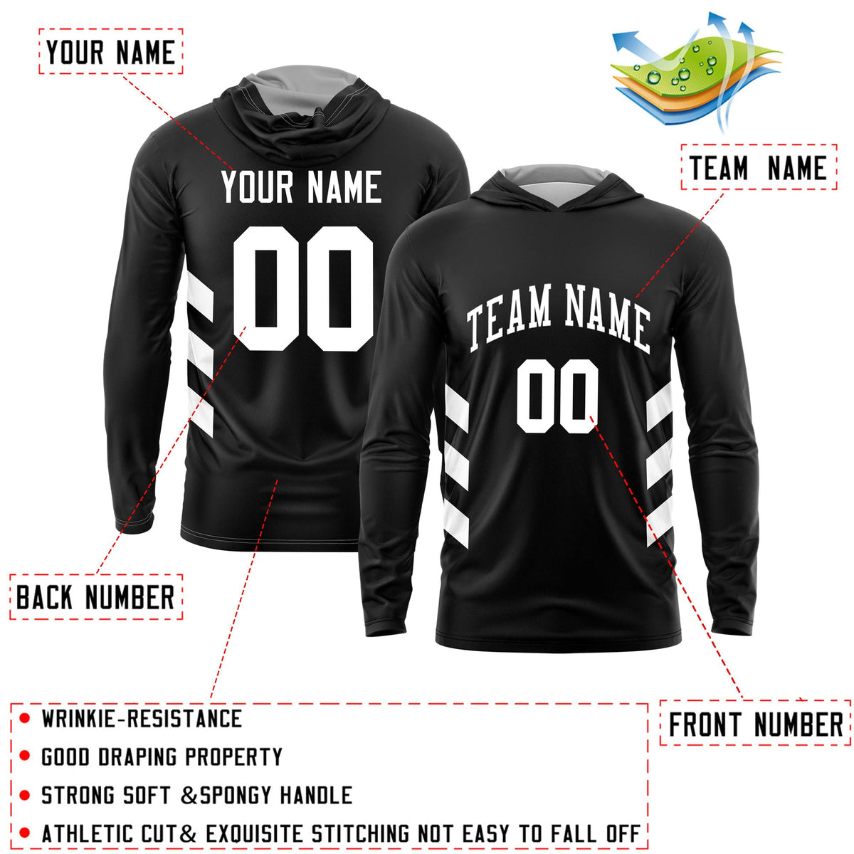 Custom Black White Basketball Shooting Shirt Performance Training Lightweight Hoodie| KXKSHOP