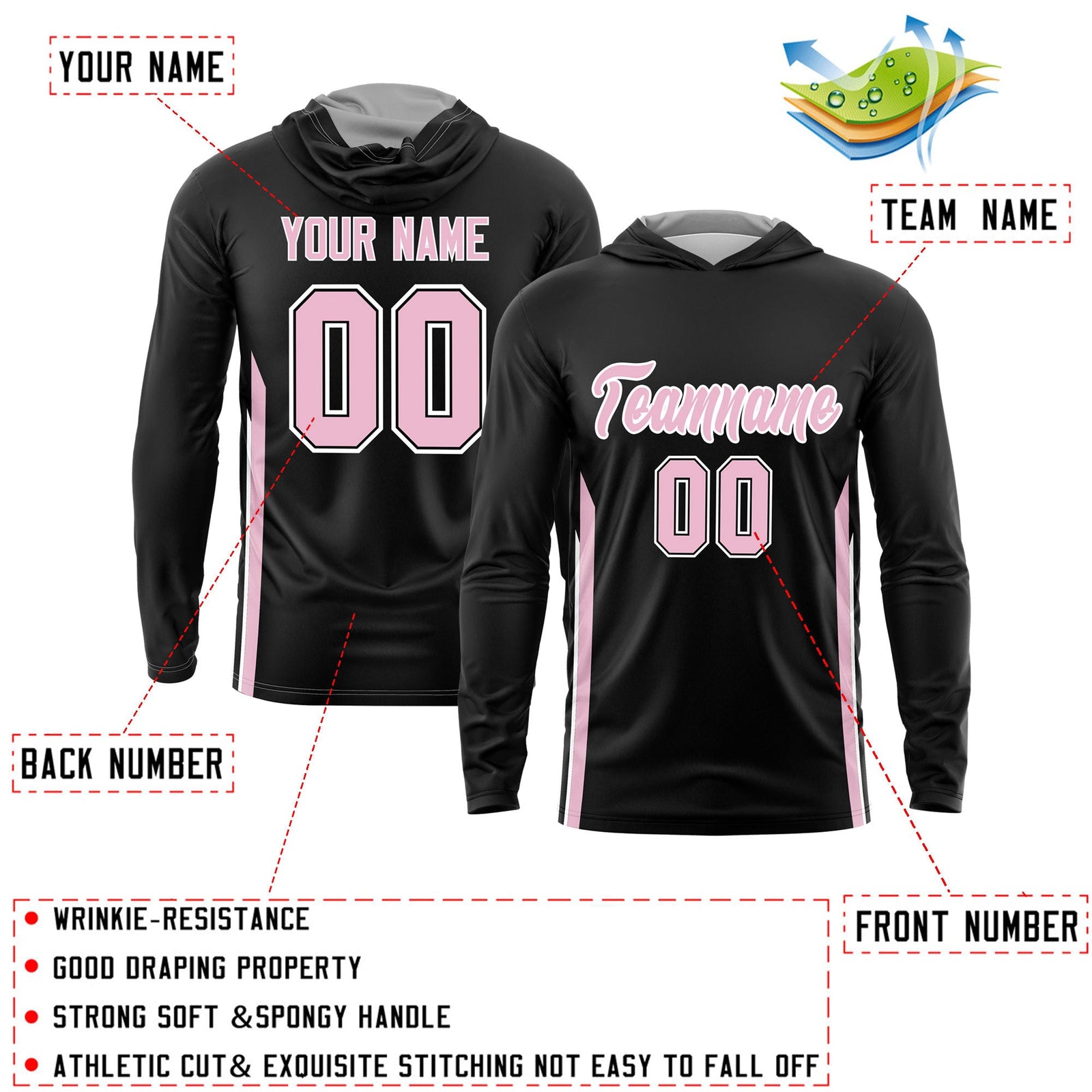 Custom Black Light Pink Basketball Shooting Shirt Performance Training Quick Dry Hoodie| KXKSHOP
