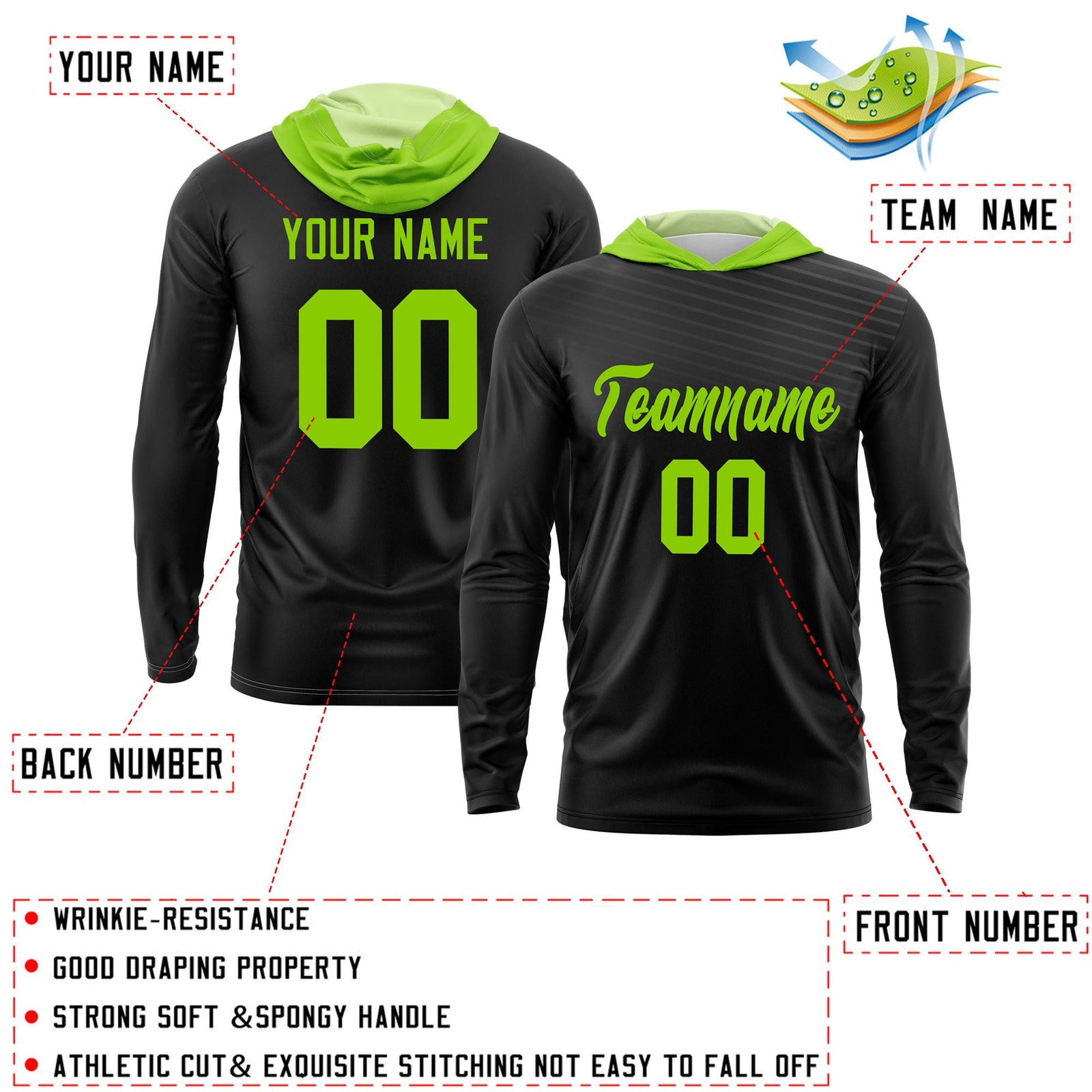 Custom Black Neon Green Basketball Shooting Shirt Performance Training Quick Dry Hoodie| KXKSHOP