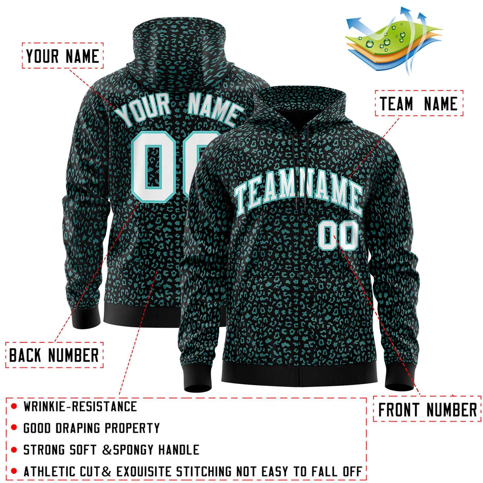 Custom Pink Navy Varsity Full-Zip Letterman Leopard Print Hoodie Jacket