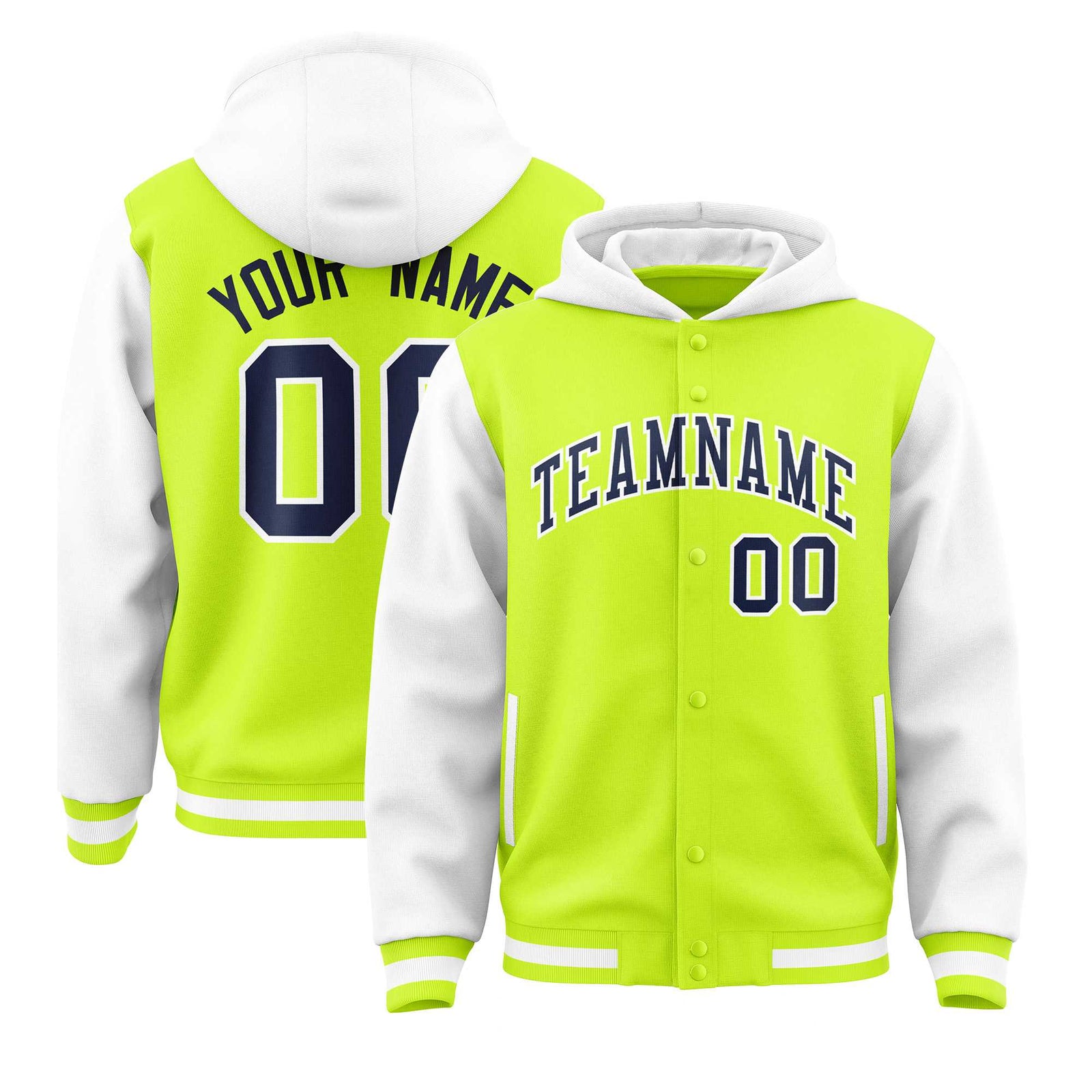 Custom Aqua White Raglan Sleeves Varsity Full-Snap Letterman Two Tone Hoodie Jacket