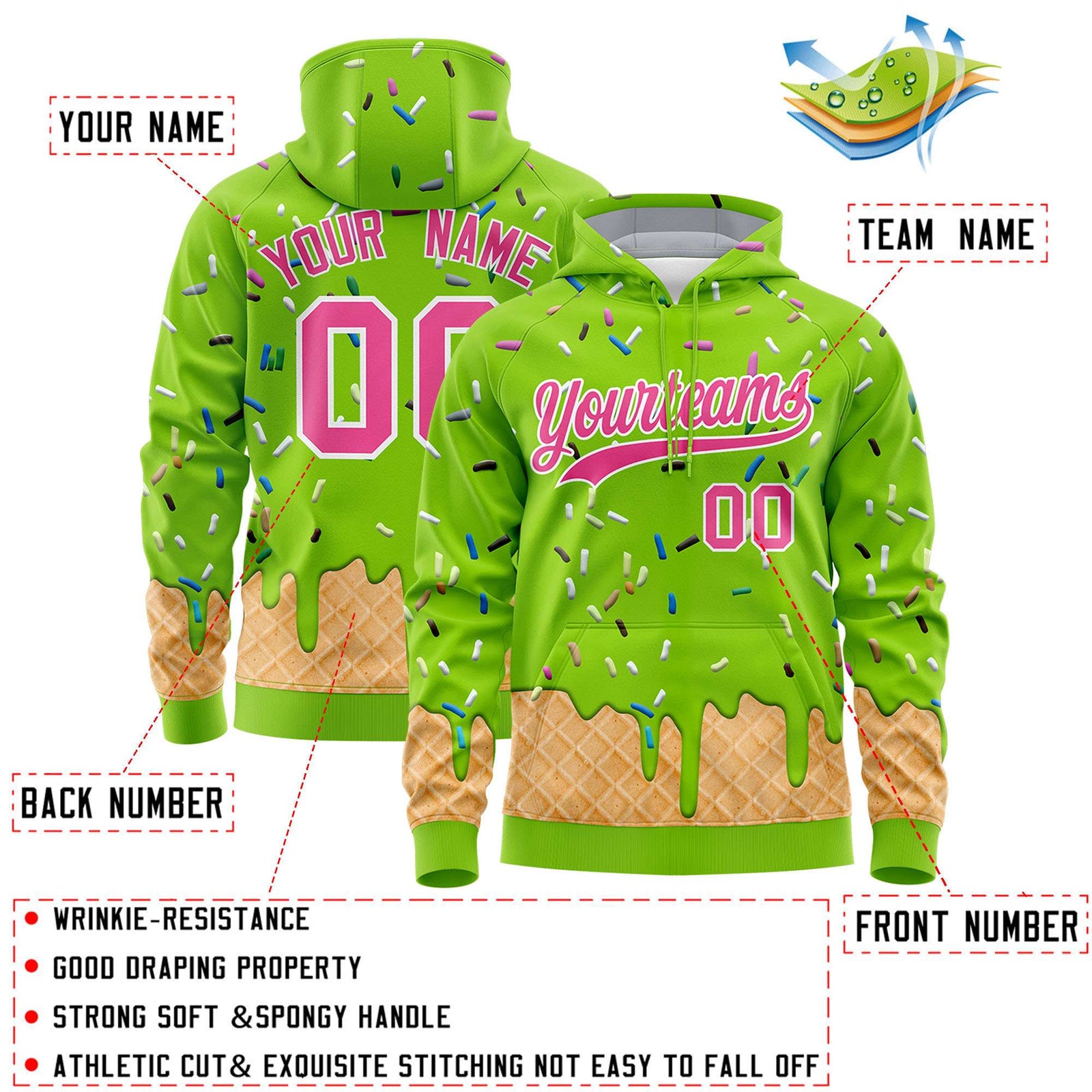 Custom Neon Green Graffiti Pattern Fashion Hoodie Athletic Pullover Sweatshirt