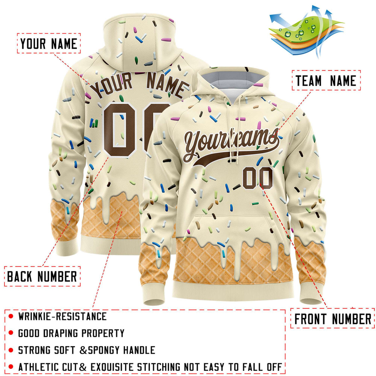 Custom Cream Graffiti Pattern Fashion Hoodie Athletic Pullover Sweatshirt