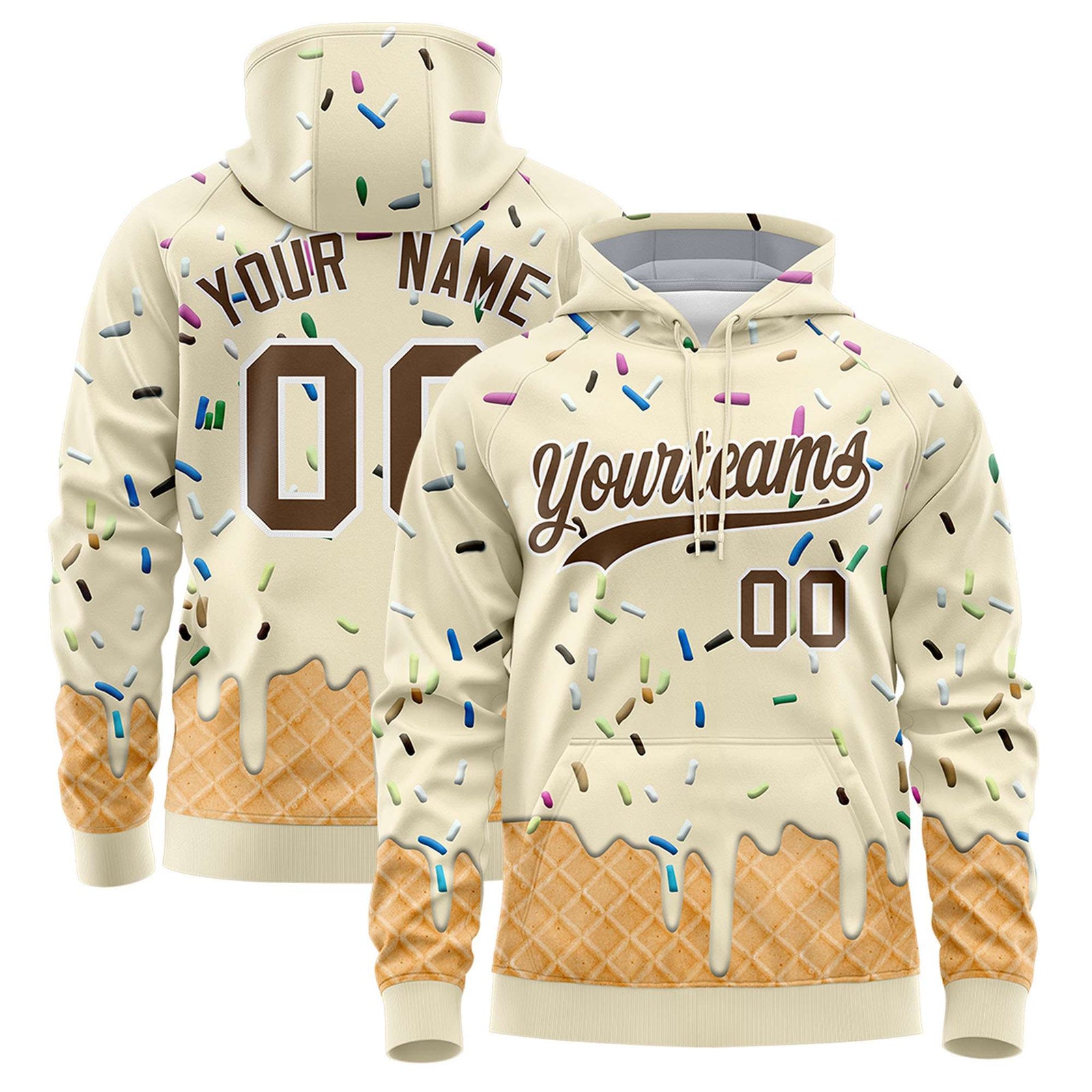 Custom Cream Graffiti Pattern Fashion Hoodie Athletic Pullover Sweatshirt