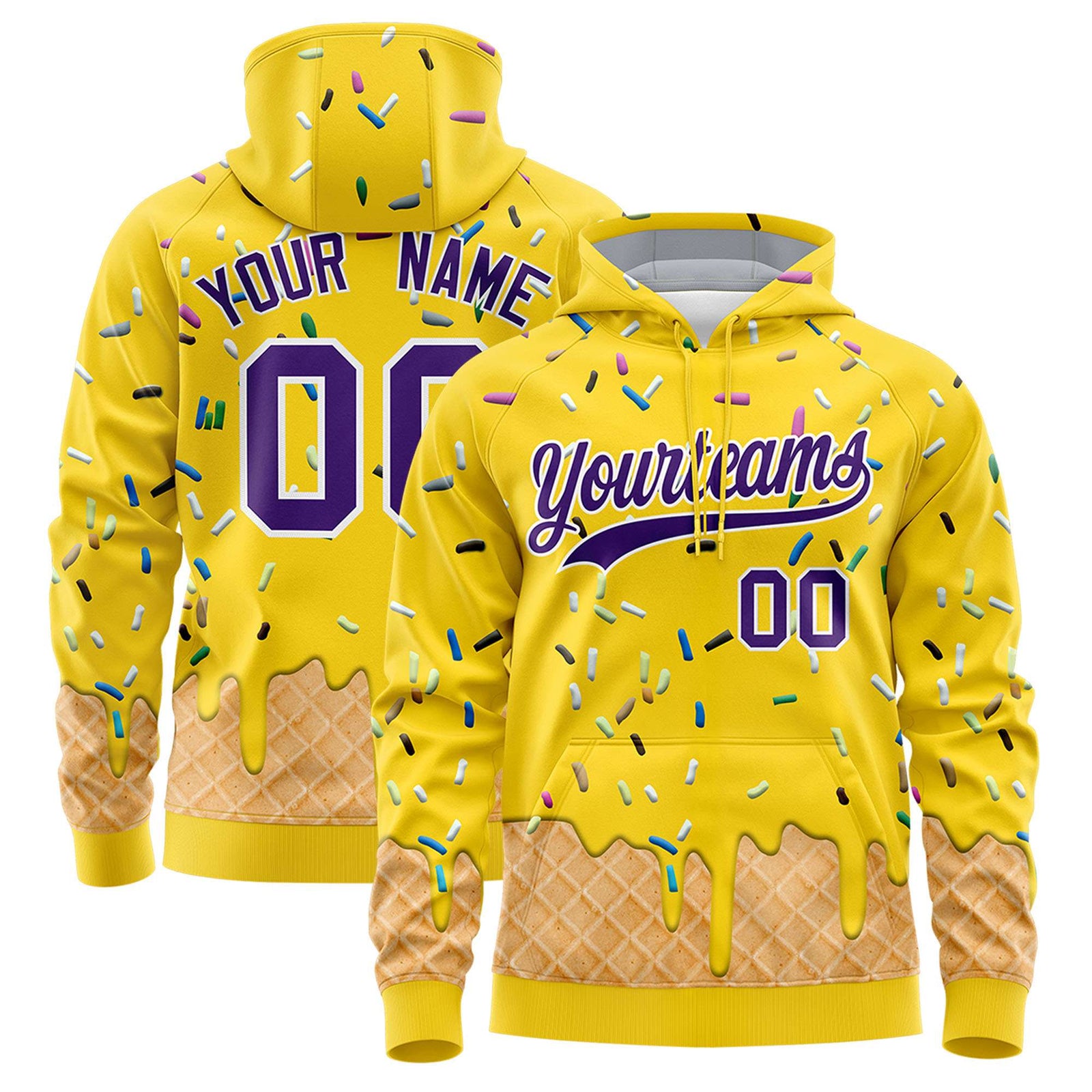 Custom Gold Graffiti Pattern Fashion Hoodie Athletic Pullover Sweatshirt