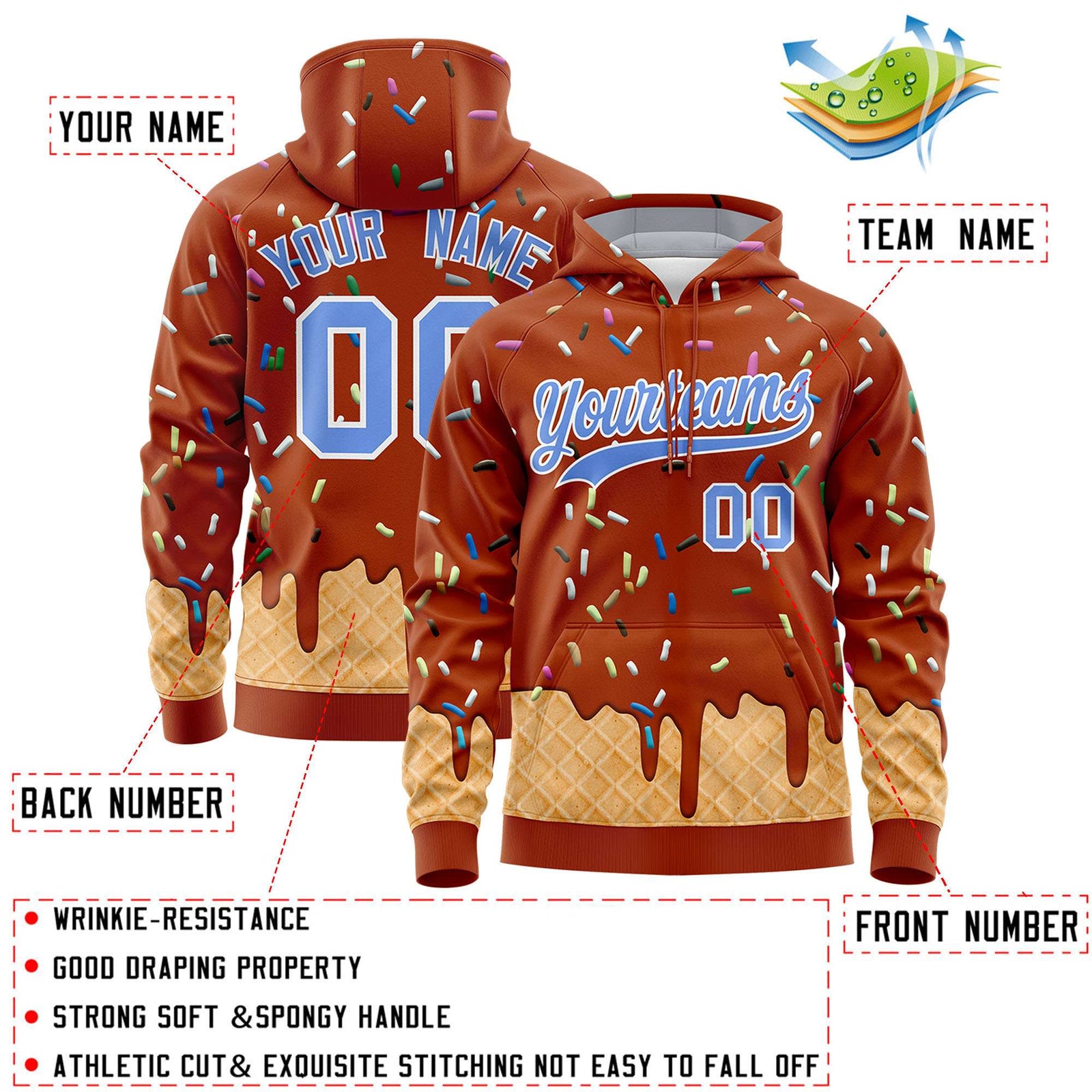 Custom Texas Orange Graffiti Pattern Fashion Hoodie Athletic Pullover Sweatshirt