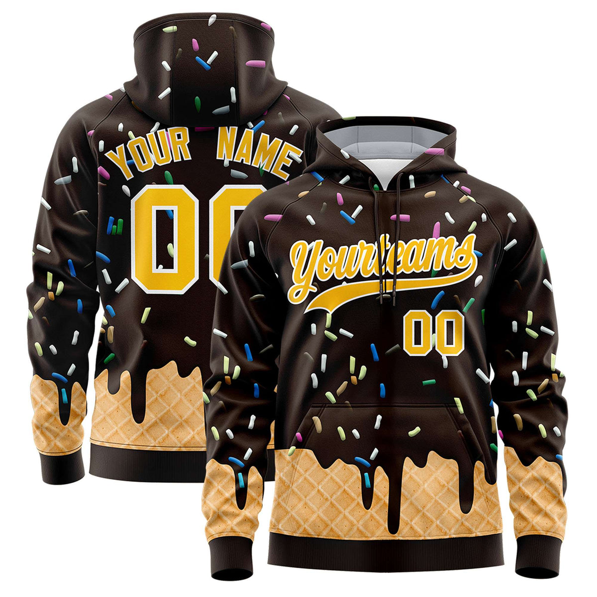 Custom Brown Graffiti Pattern Fashion Hoodie Athletic Pullover Sweatshirt