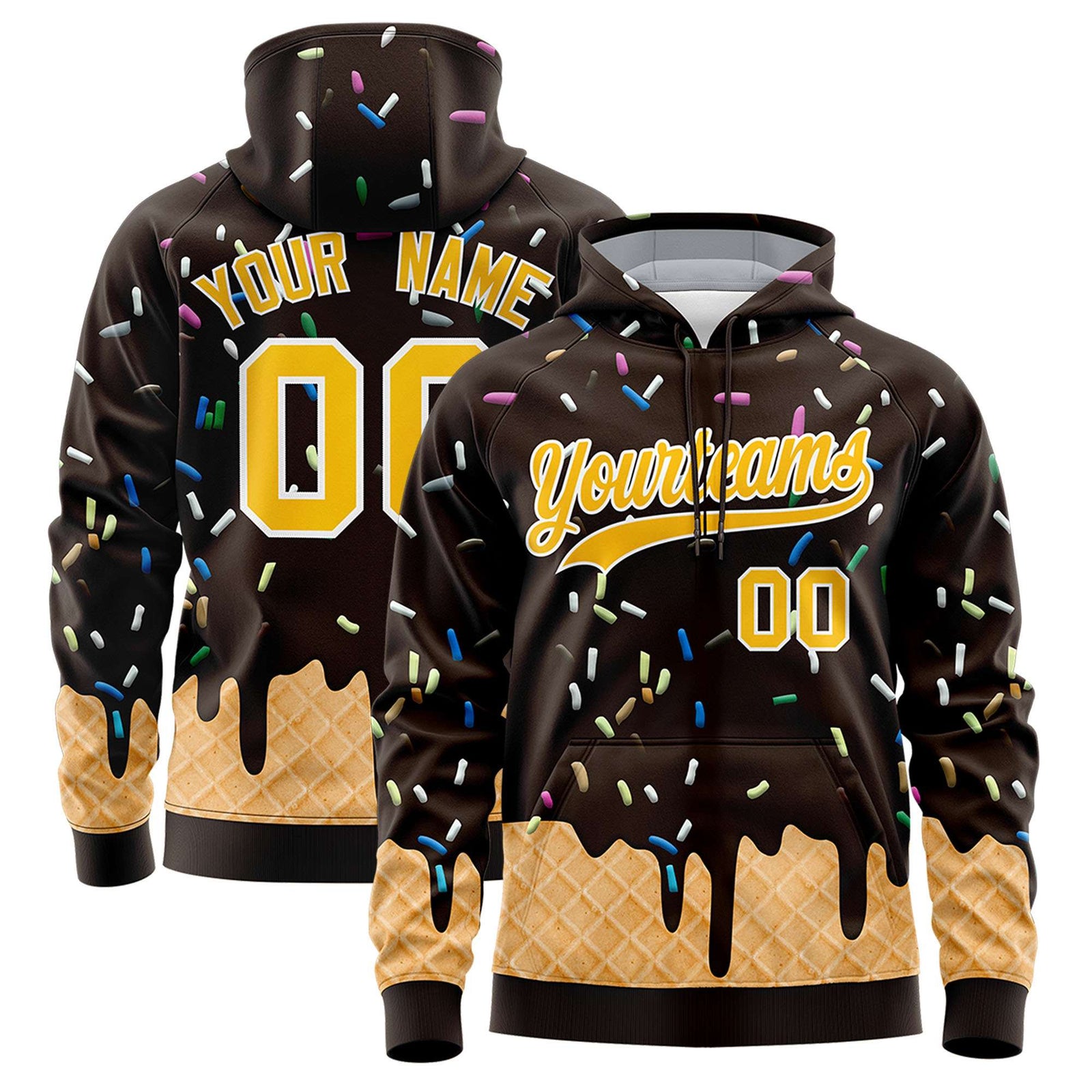 Custom Brown Graffiti Pattern Fashion Hoodie Athletic Pullover Sweatshirt