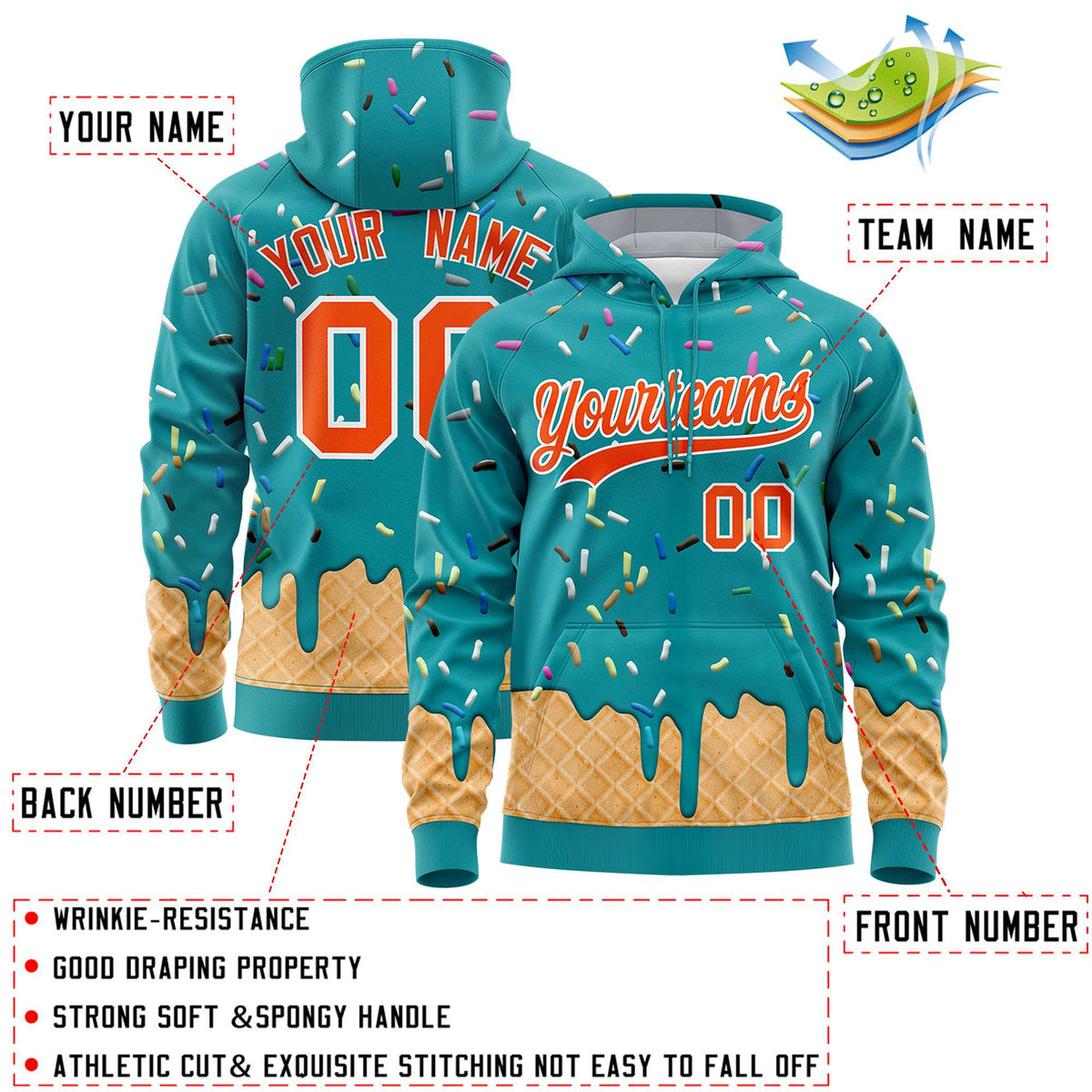Custom Aqua Graffiti Pattern Fashion Hoodie Athletic Pullover Sweatshirt