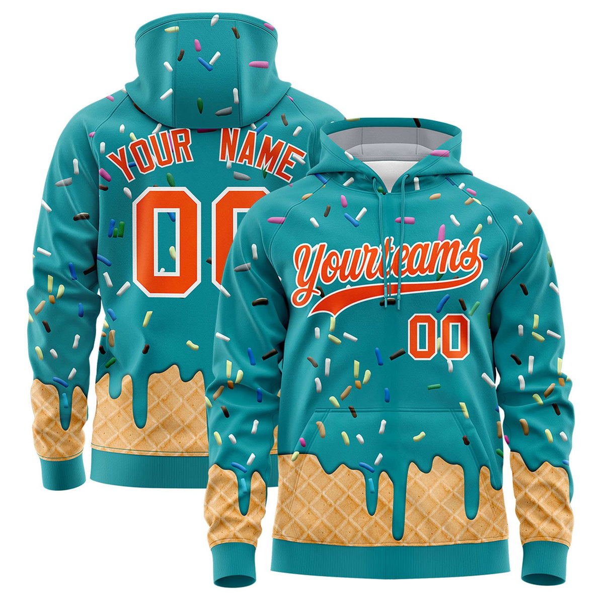 Custom Aqua Graffiti Pattern Fashion Hoodie Athletic Pullover Sweatshirt