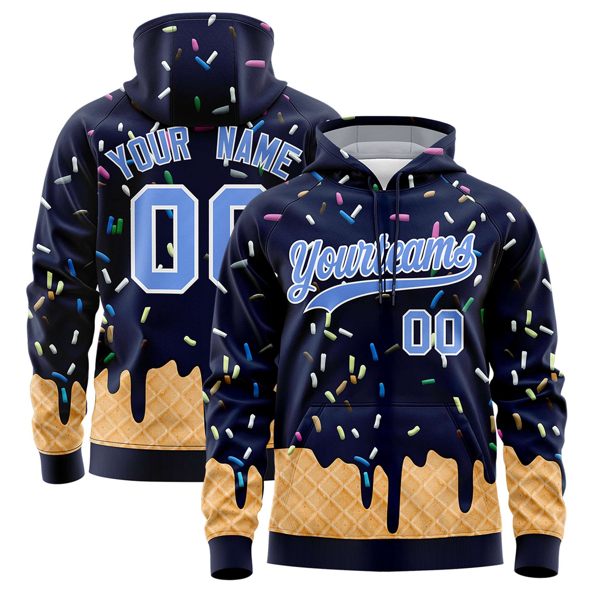 Custom Navy Graffiti Pattern Fashion Hoodie Athletic Pullover Sweatshirt