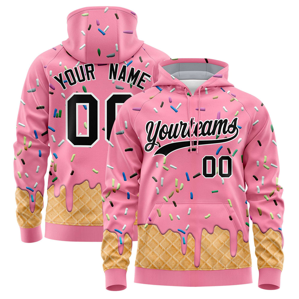 Custom Light Pink Graffiti Pattern Fashion Hoodie Athletic Pullover Sweatshirt