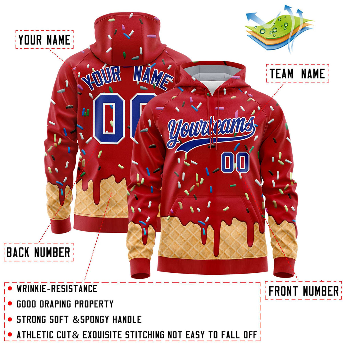 Custom Red Graffiti Pattern Fashion Hoodie Athletic Pullover Sweatshirt