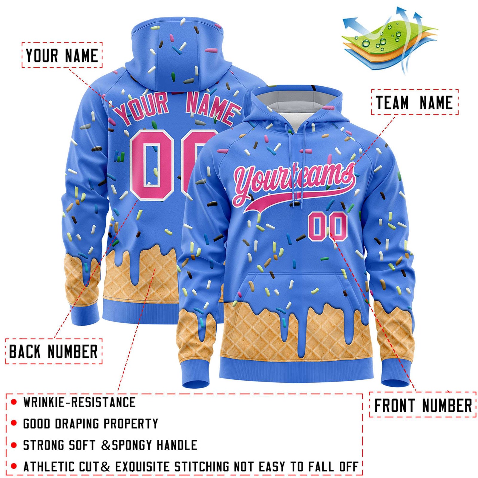 Custom Powder Blue Graffiti Pattern Fashion Hoodie Athletic Pullover Sweatshirt