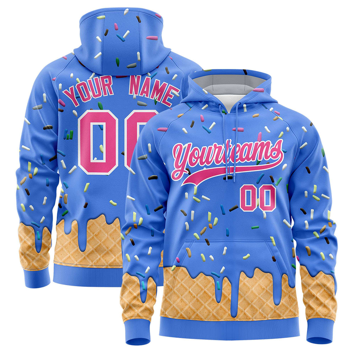 Custom Powder Blue Graffiti Pattern Fashion Hoodie Athletic Pullover Sweatshirt