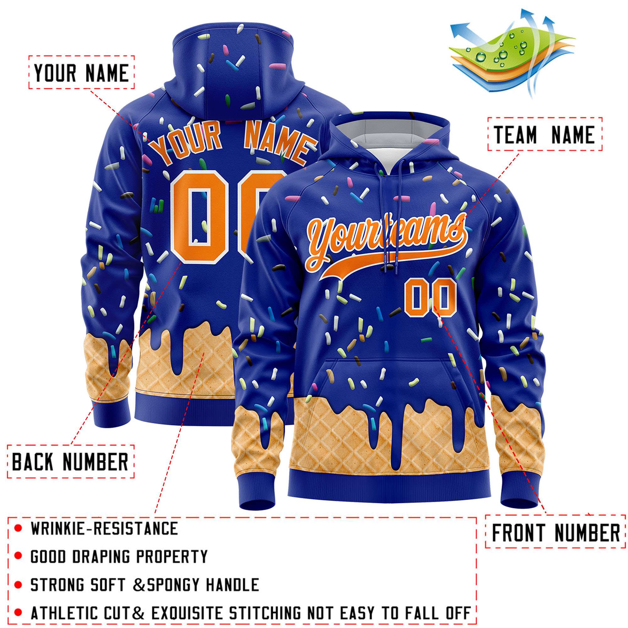 Custom Royal Graffiti Pattern Fashion Hoodie Athletic Pullover Sweatshirt