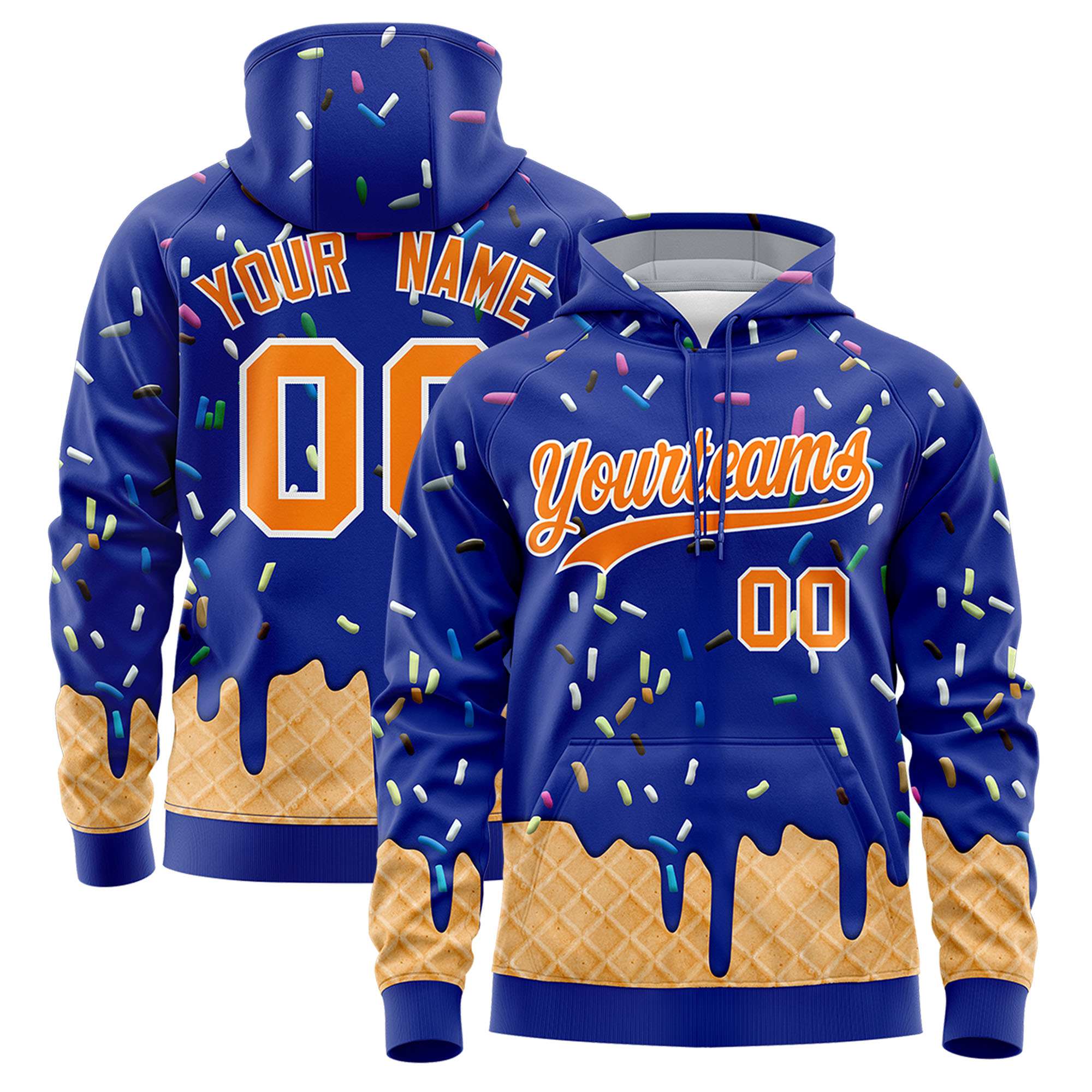 Custom Royal Graffiti Pattern Fashion Hoodie Athletic Pullover Sweatshirt