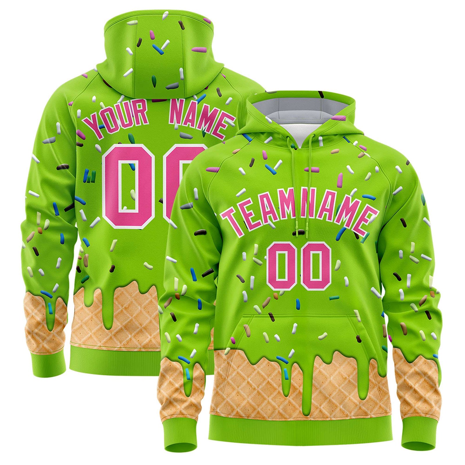 Custom Neon Green Graffiti Pattern Fashion Hoodie Athletic Pullover Sweatshirt