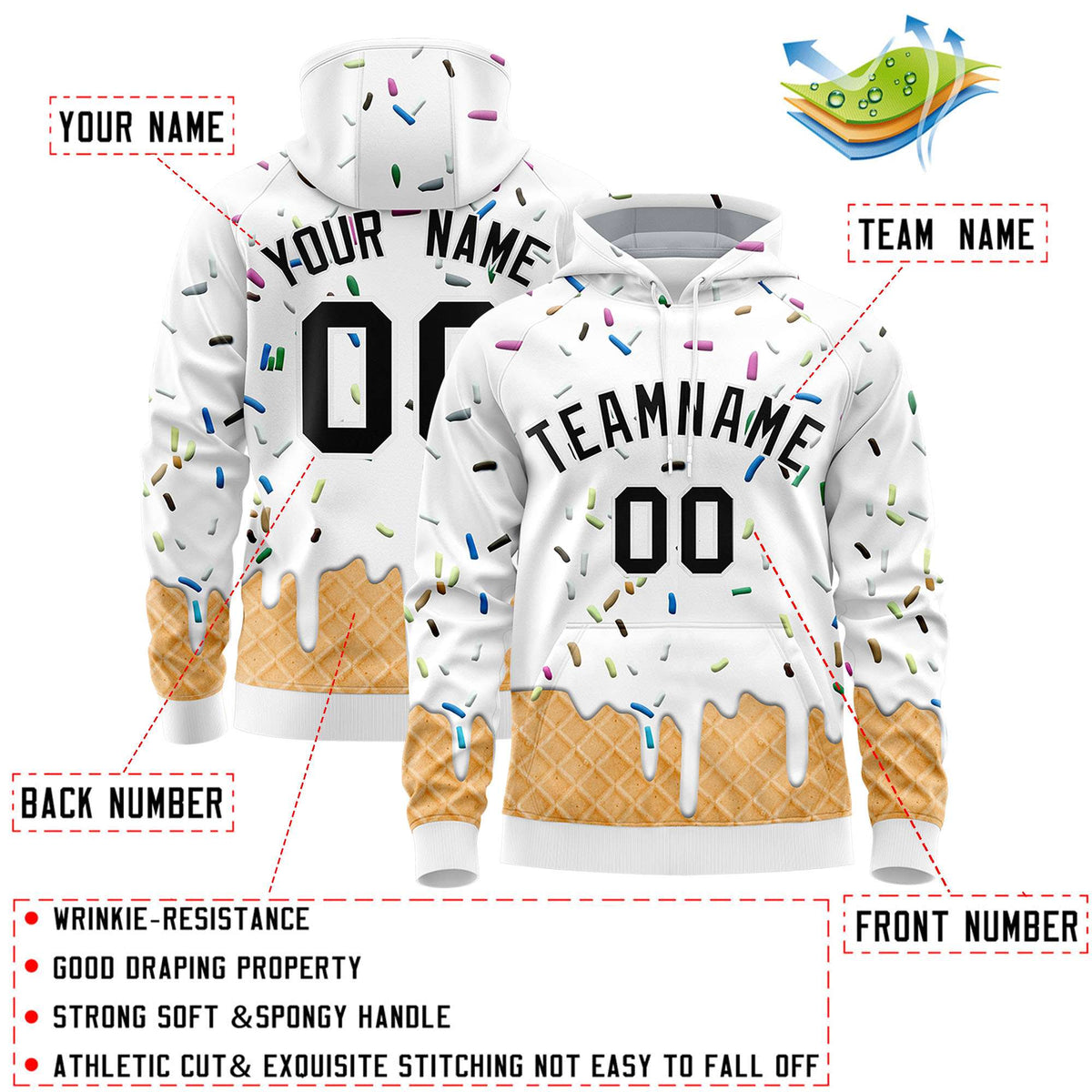 Custom White Graffiti Pattern Fashion Hoodie Athletic Pullover Sweatshirt