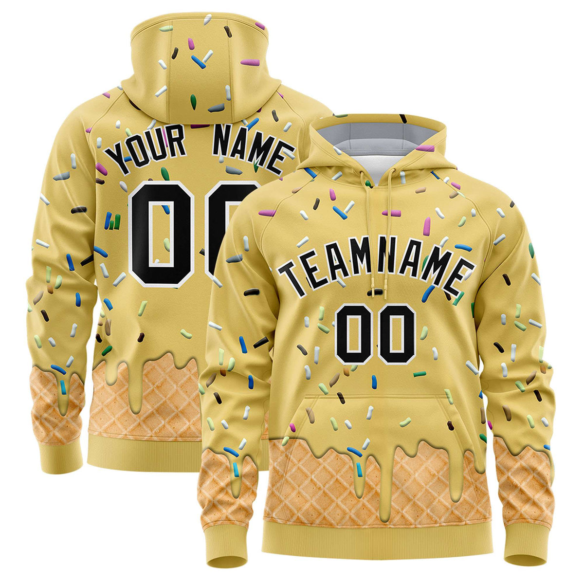Custom Old Gold Graffiti Pattern Fashion Hoodie Athletic Pullover Sweatshirt