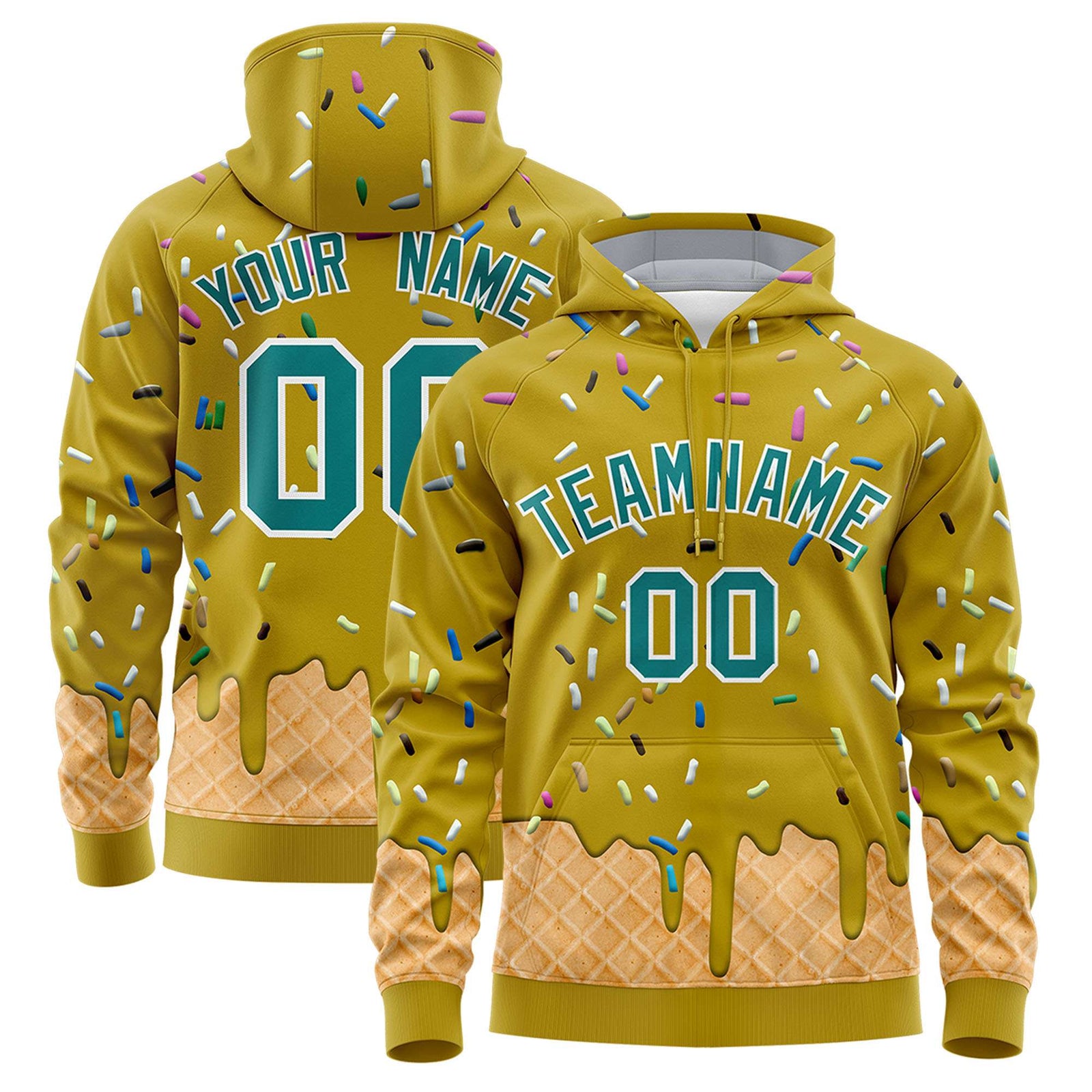 Custom Old Gold Graffiti Pattern Fashion Hoodie Athletic Pullover Sweatshirt