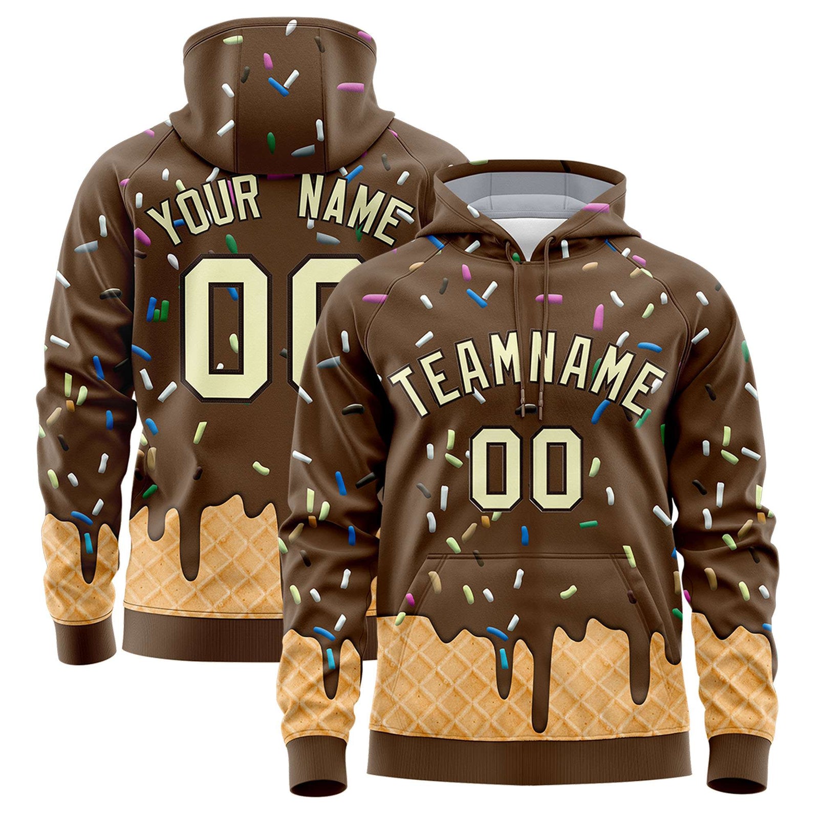 Custom Light Brown Graffiti Pattern Fashion Hoodie Athletic Pullover Sweatshirt
