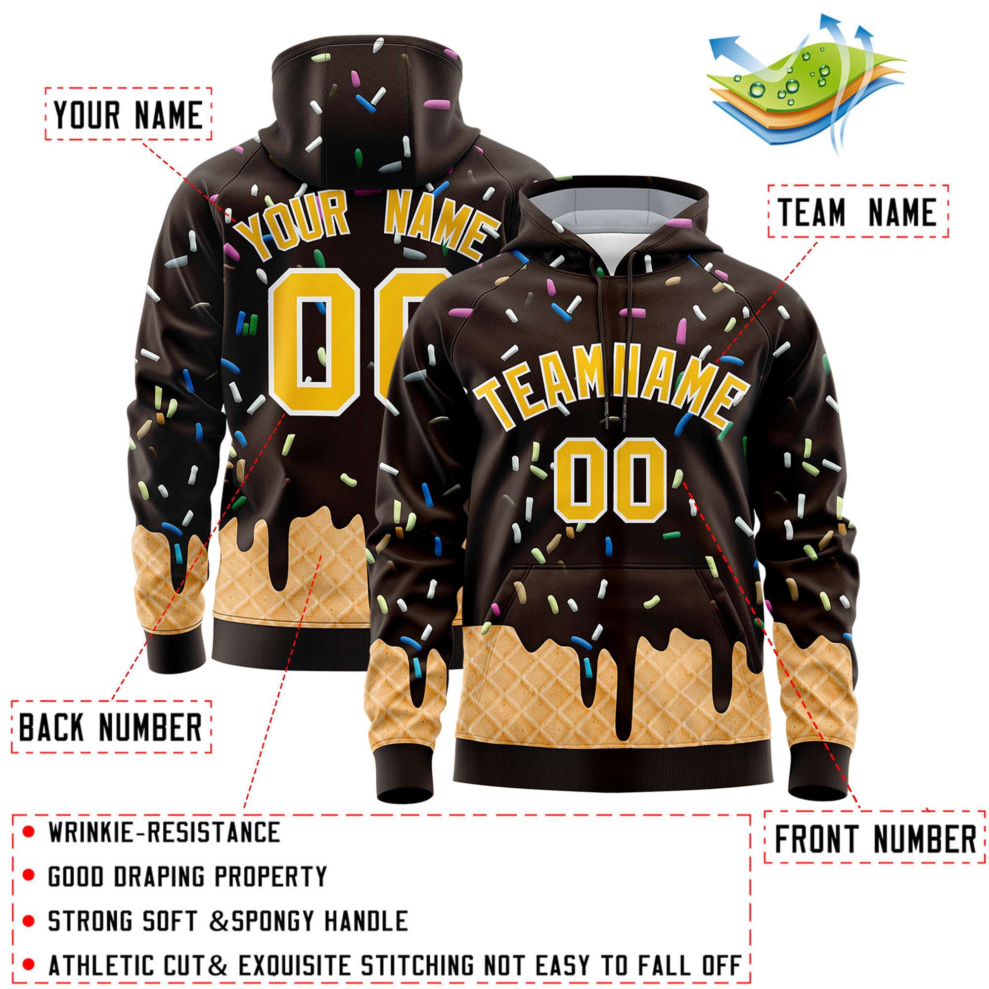 Custom Brown Graffiti Pattern Fashion Hoodie Athletic Pullover Sweatshirt