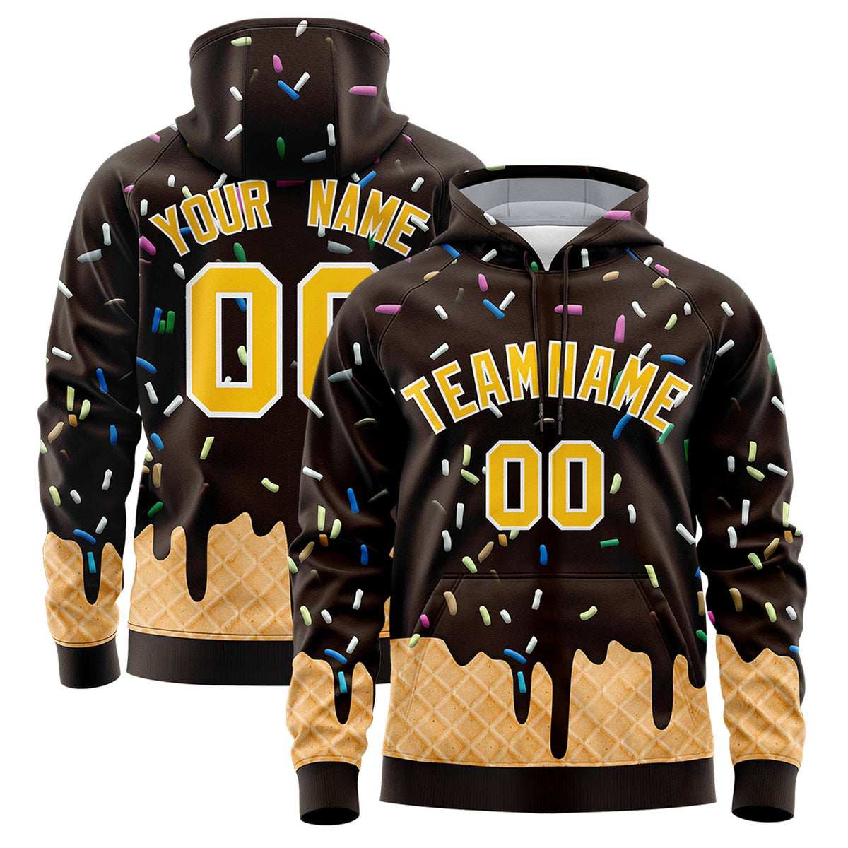 Custom Brown Graffiti Pattern Fashion Hoodie Athletic Pullover Sweatshirt