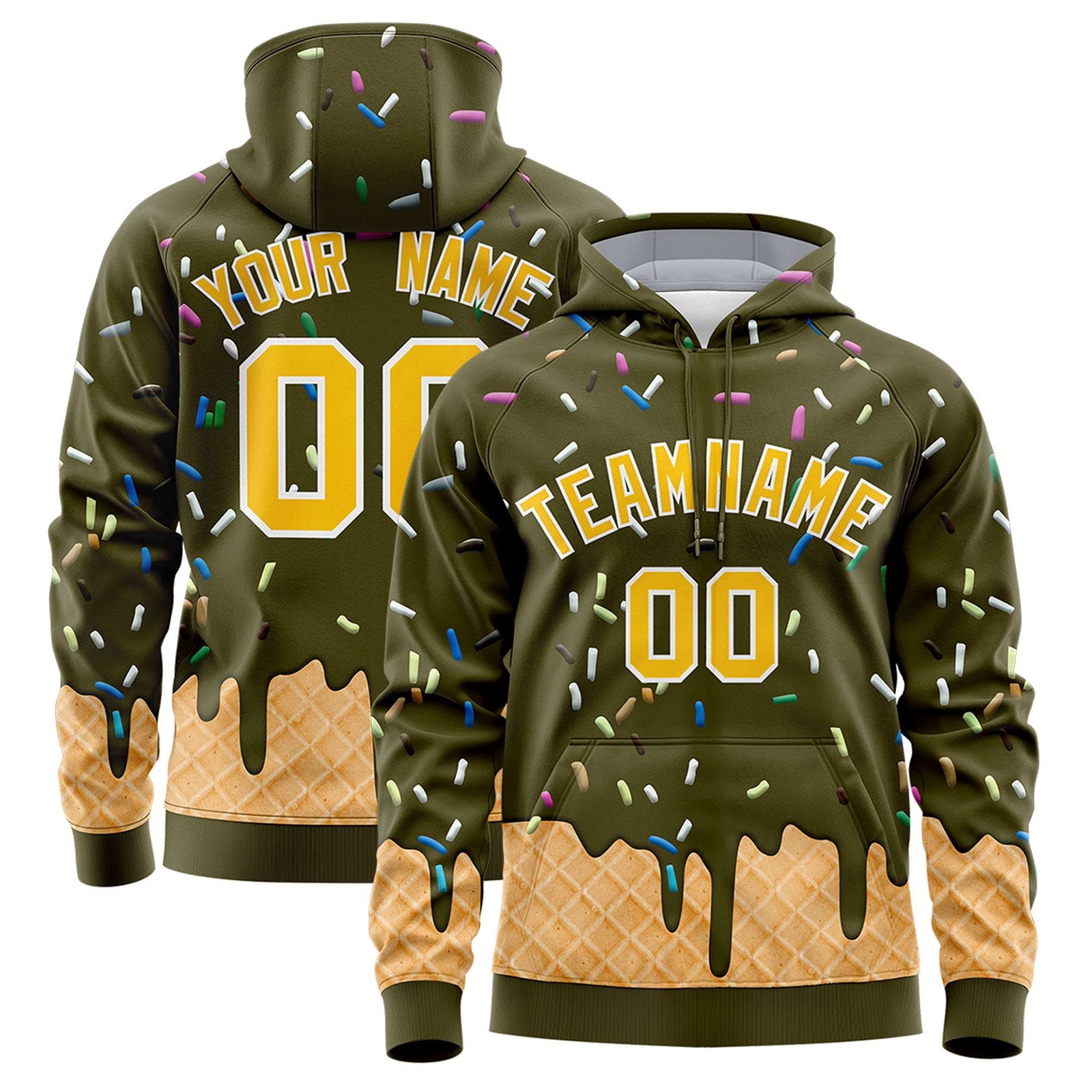 Custom Olive Graffiti Pattern Fashion Hoodie Athletic Pullover Sweatshirt