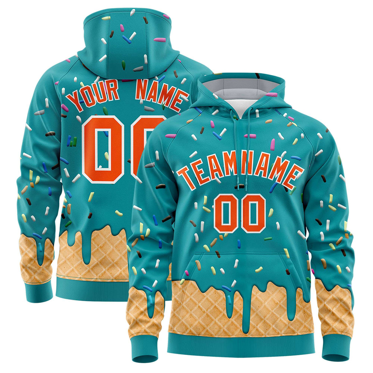 Custom Aqua Graffiti Pattern Fashion Hoodie Athletic Pullover Sweatshirt
