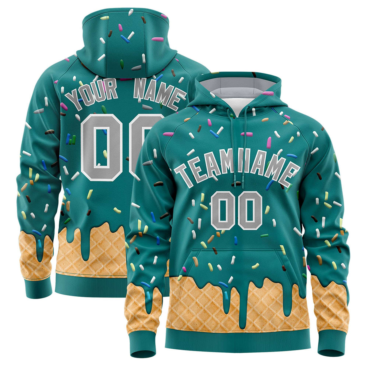 Custom Teal Graffiti Pattern Fashion Hoodie Athletic Pullover Sweatshirt