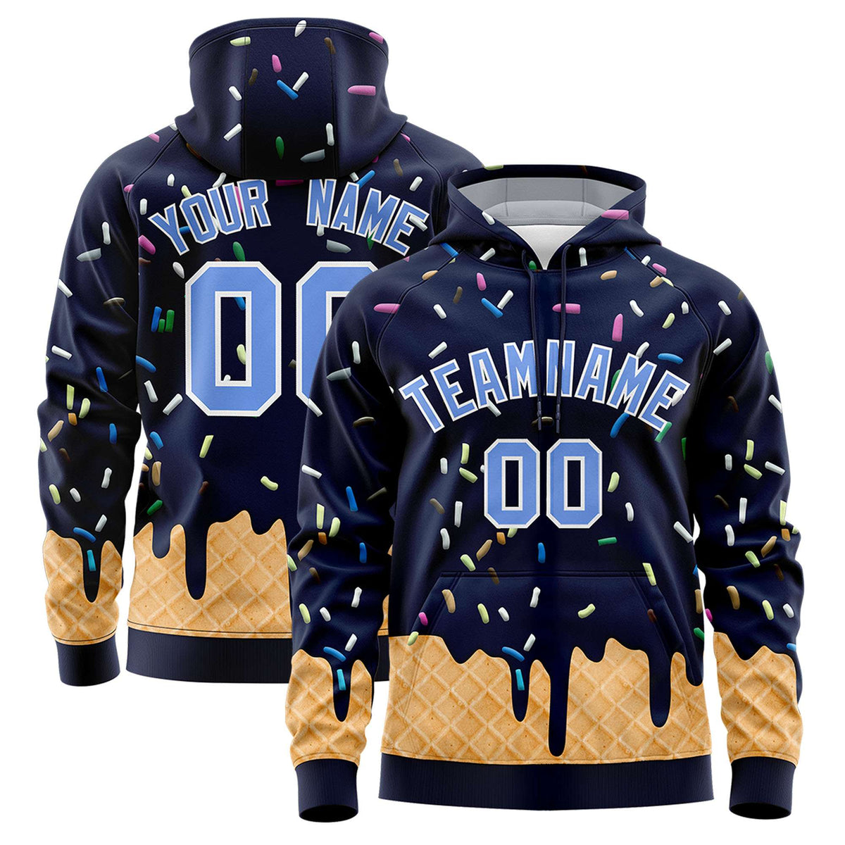 Custom Navy Graffiti Pattern Fashion Hoodie Athletic Pullover Sweatshirt