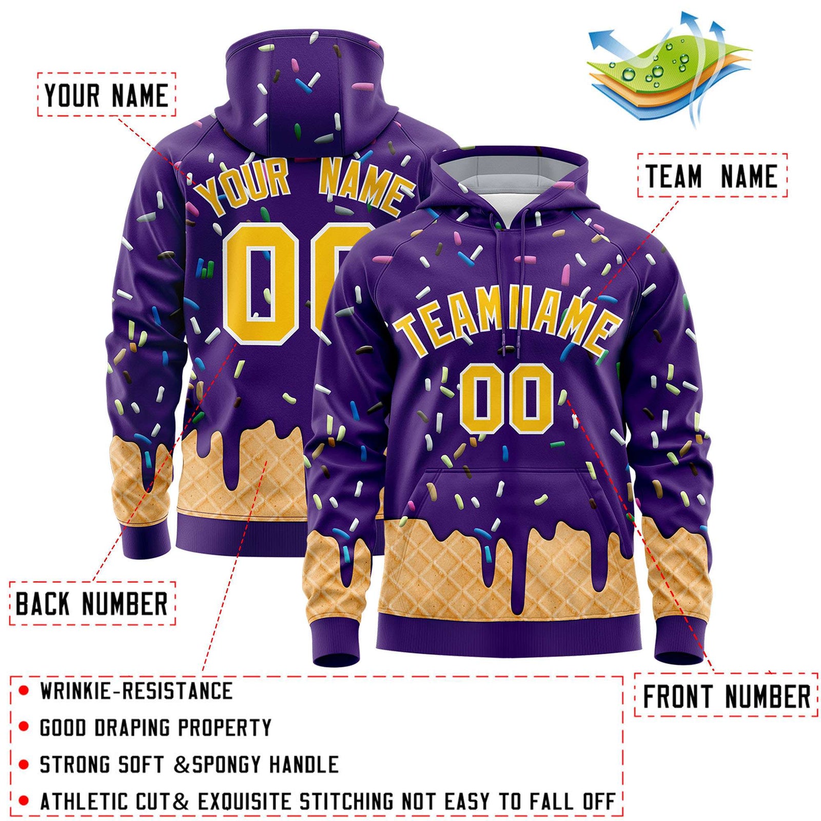 Custom Purple Graffiti Pattern Fashion Hoodie Athletic Pullover Sweatshirt