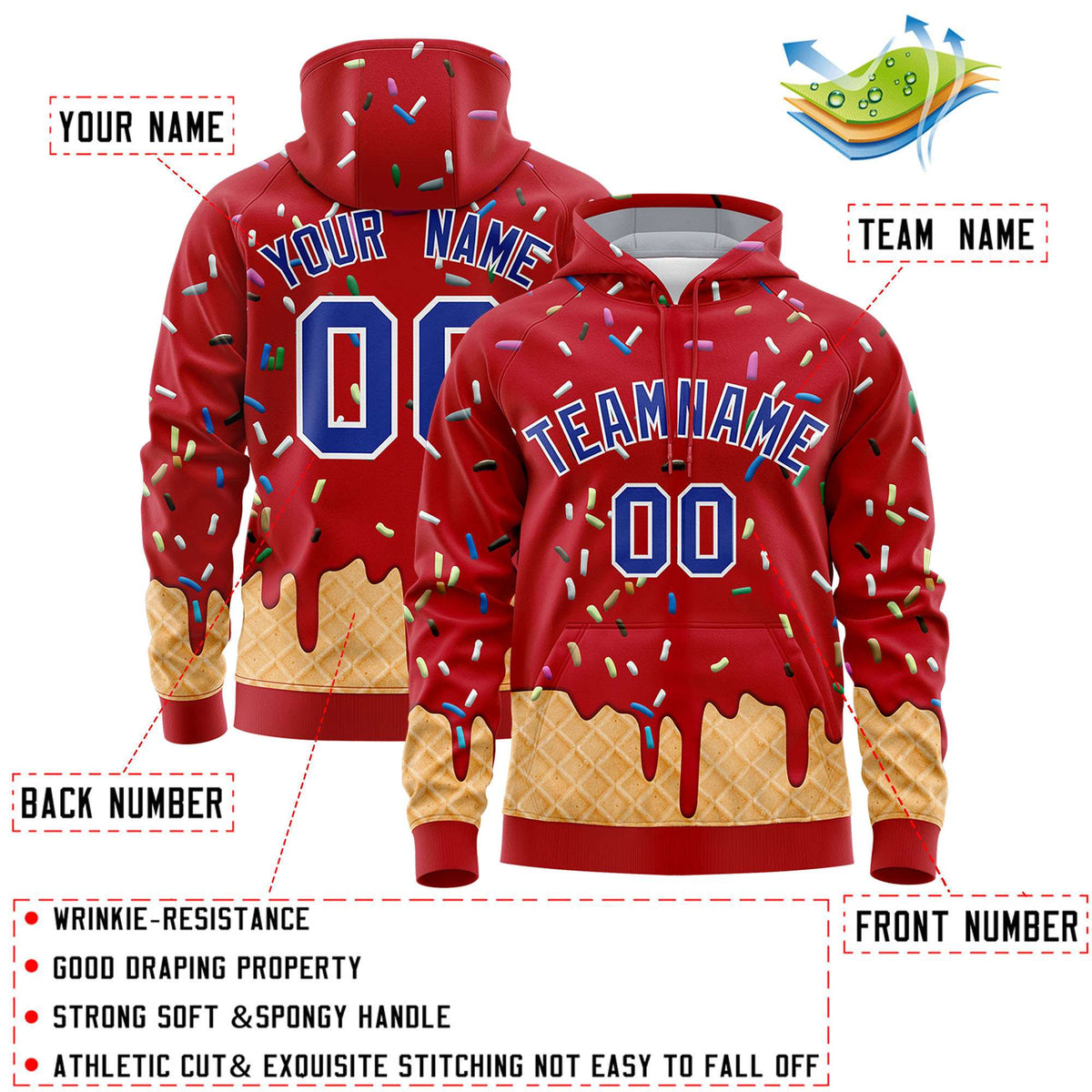 Custom Red Graffiti Pattern Fashion Hoodie Athletic Pullover Sweatshirt