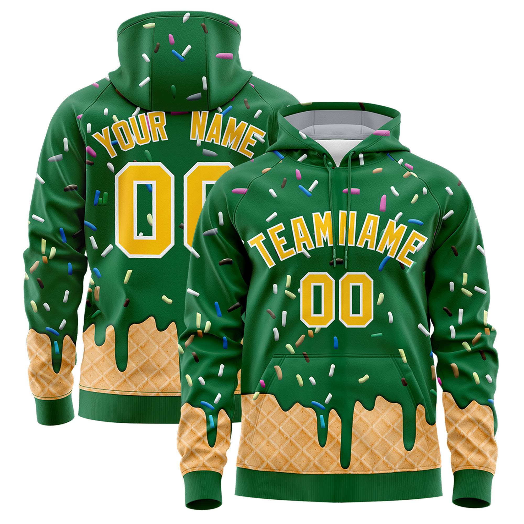 Custom Kelly Green Graffiti Pattern Fashion Hoodie Athletic Pullover Sweatshirt