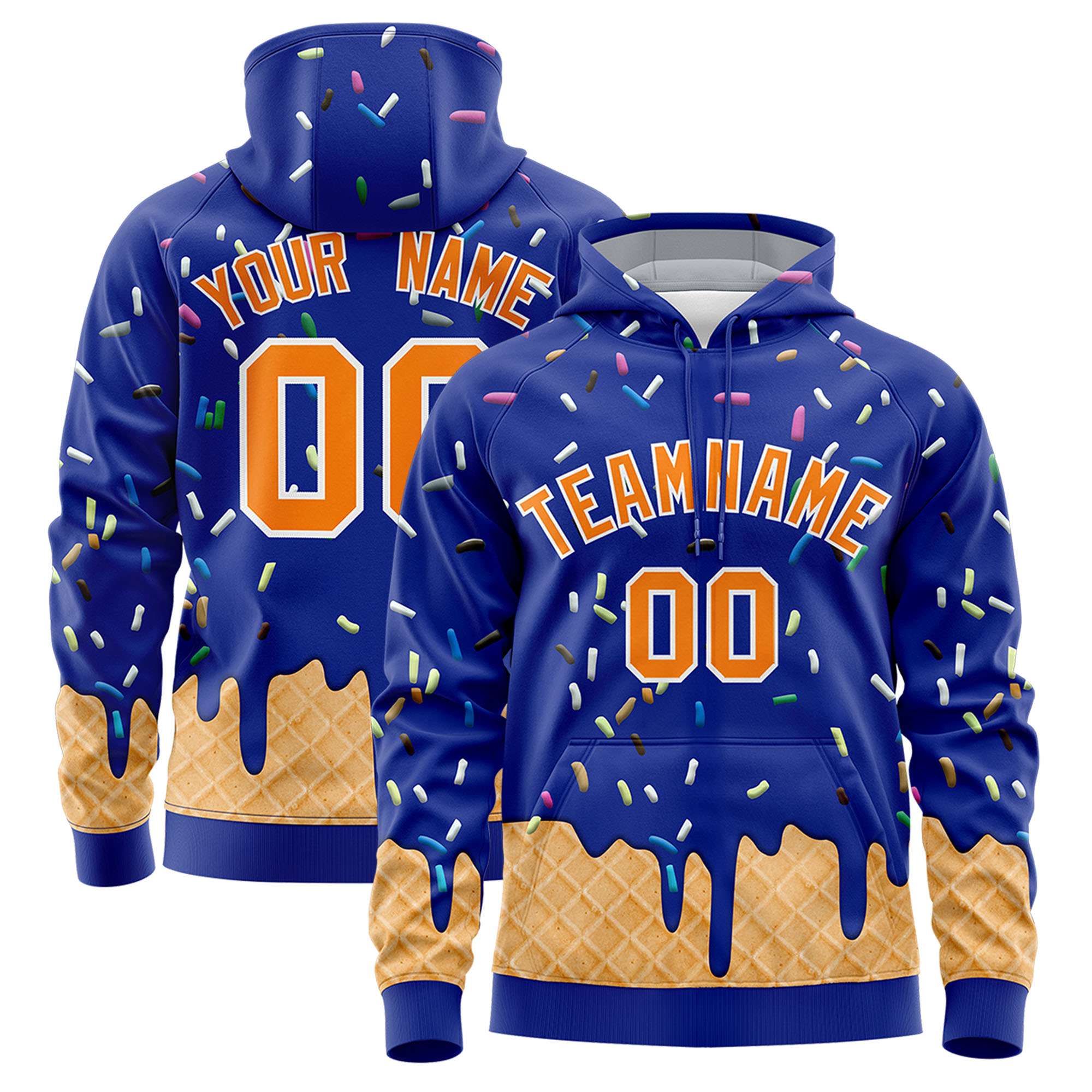 Custom Royal Graffiti Pattern Fashion Hoodie Athletic Pullover Sweatshirt