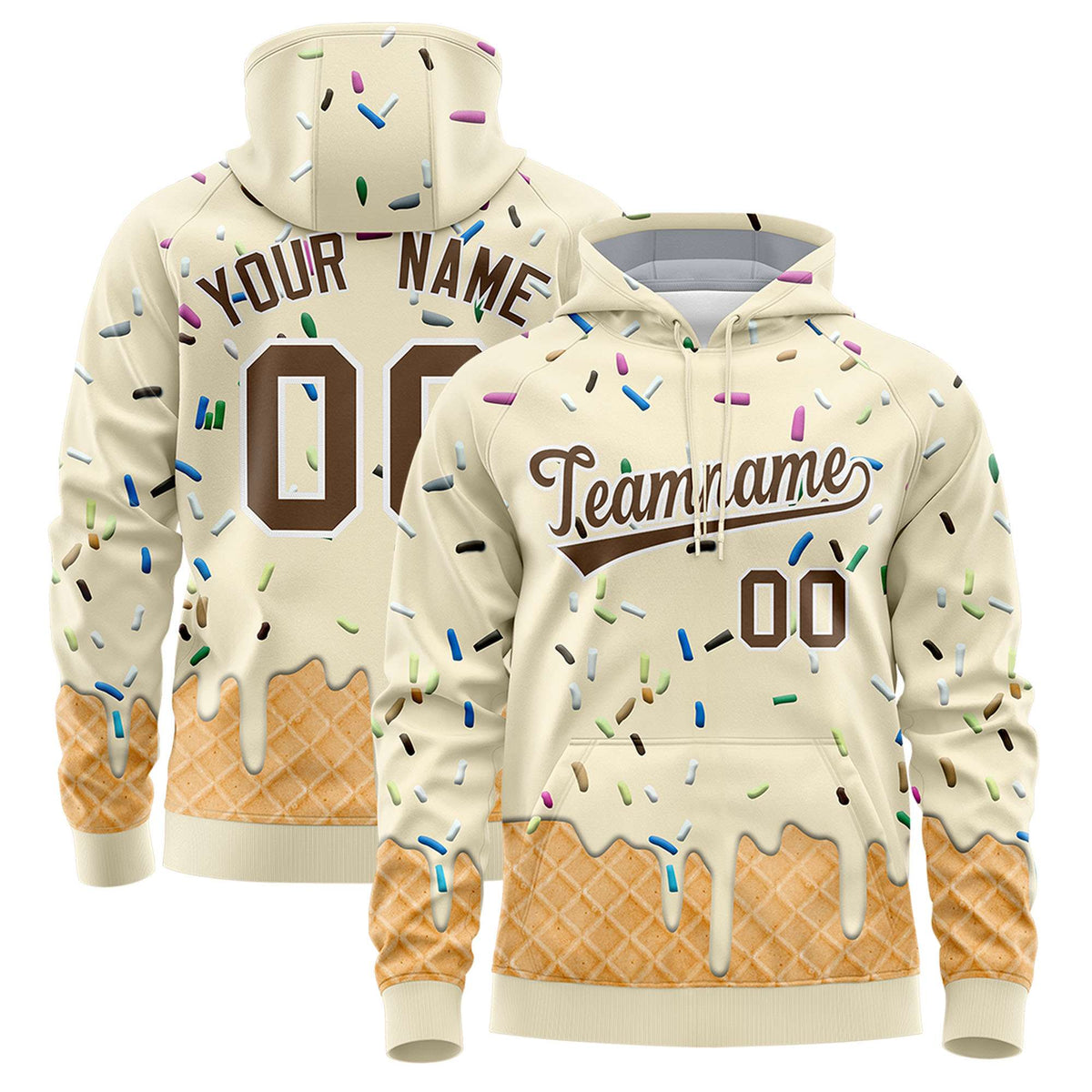 Custom Cream Graffiti Pattern Fashion Hoodie Athletic Pullover Sweatshirt