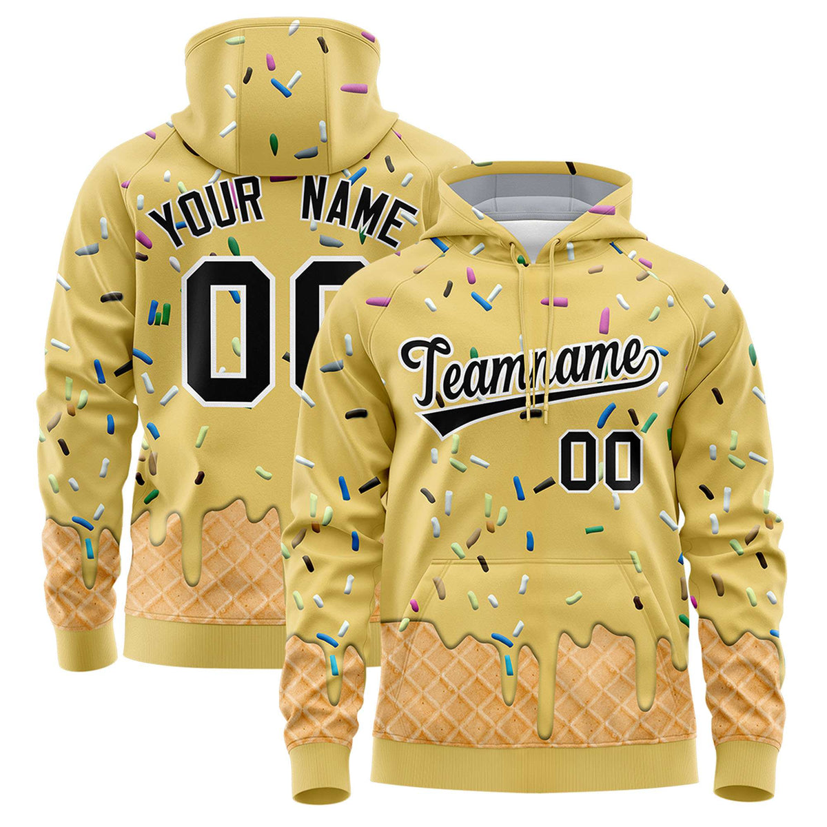 Custom Old Gold Graffiti Pattern Fashion Hoodie Athletic Pullover Sweatshirt