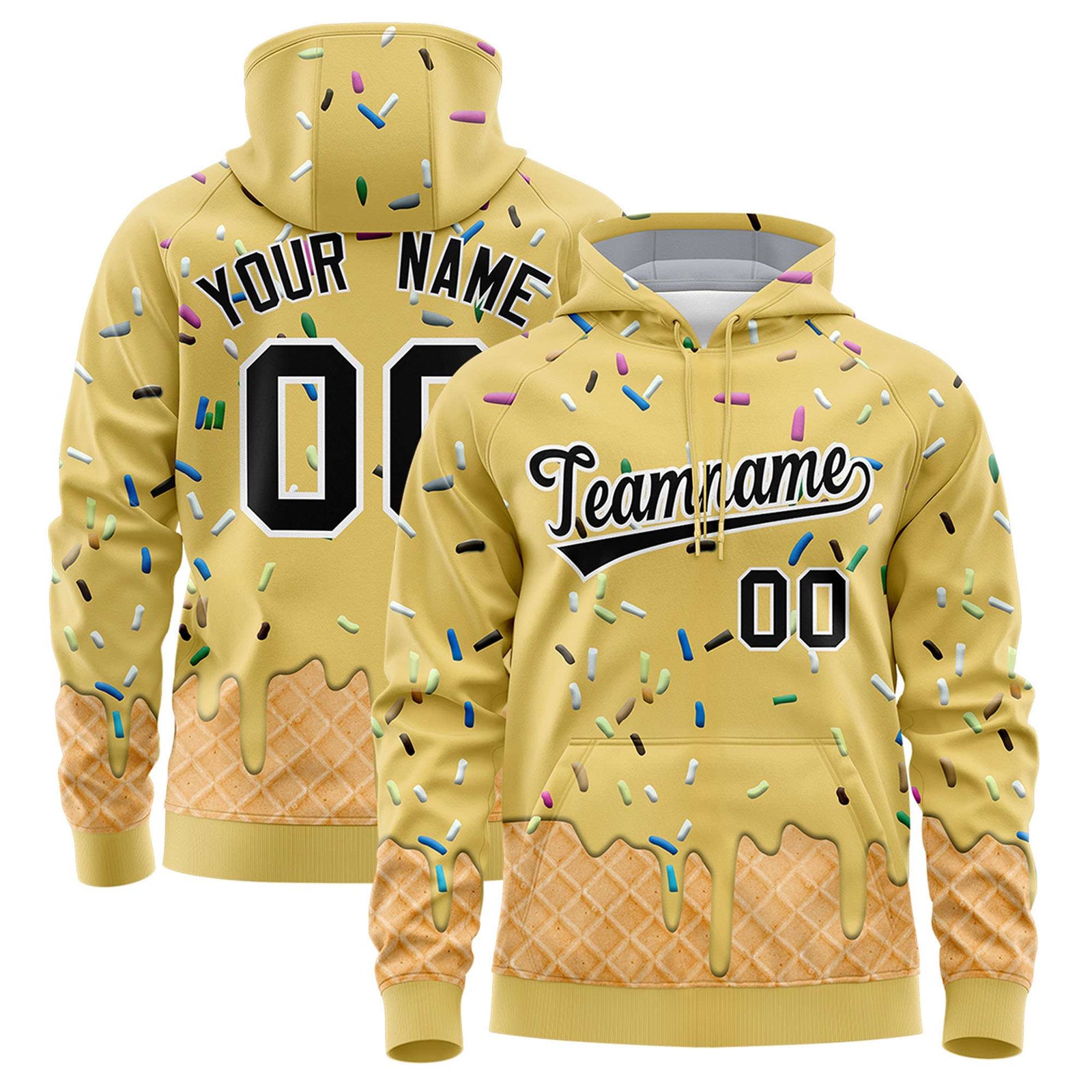 Custom Old Gold Graffiti Pattern Fashion Hoodie Athletic Pullover Sweatshirt