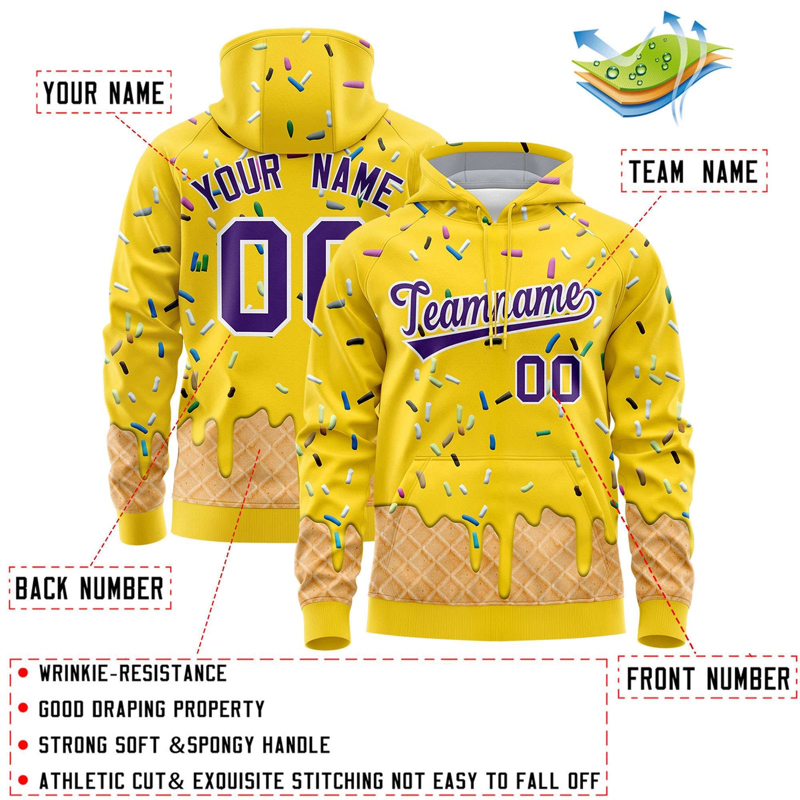 Custom Gold Graffiti Pattern Fashion Hoodie Athletic Pullover Sweatshirt