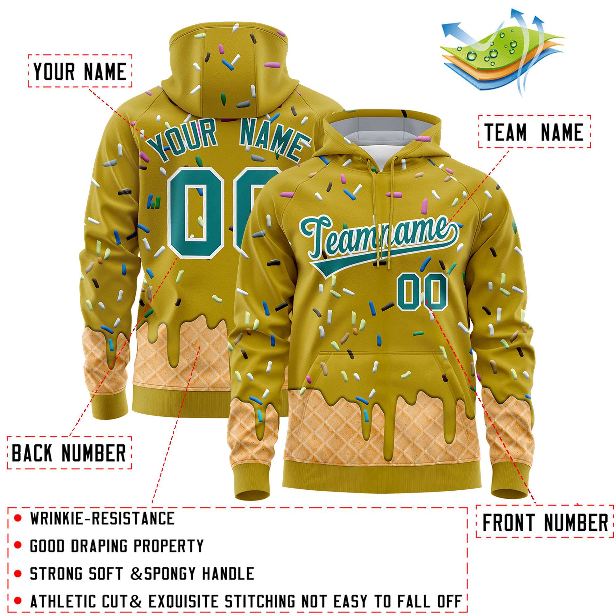 Custom Old Gold Graffiti Pattern Fashion Hoodie Athletic Pullover Sweatshirt