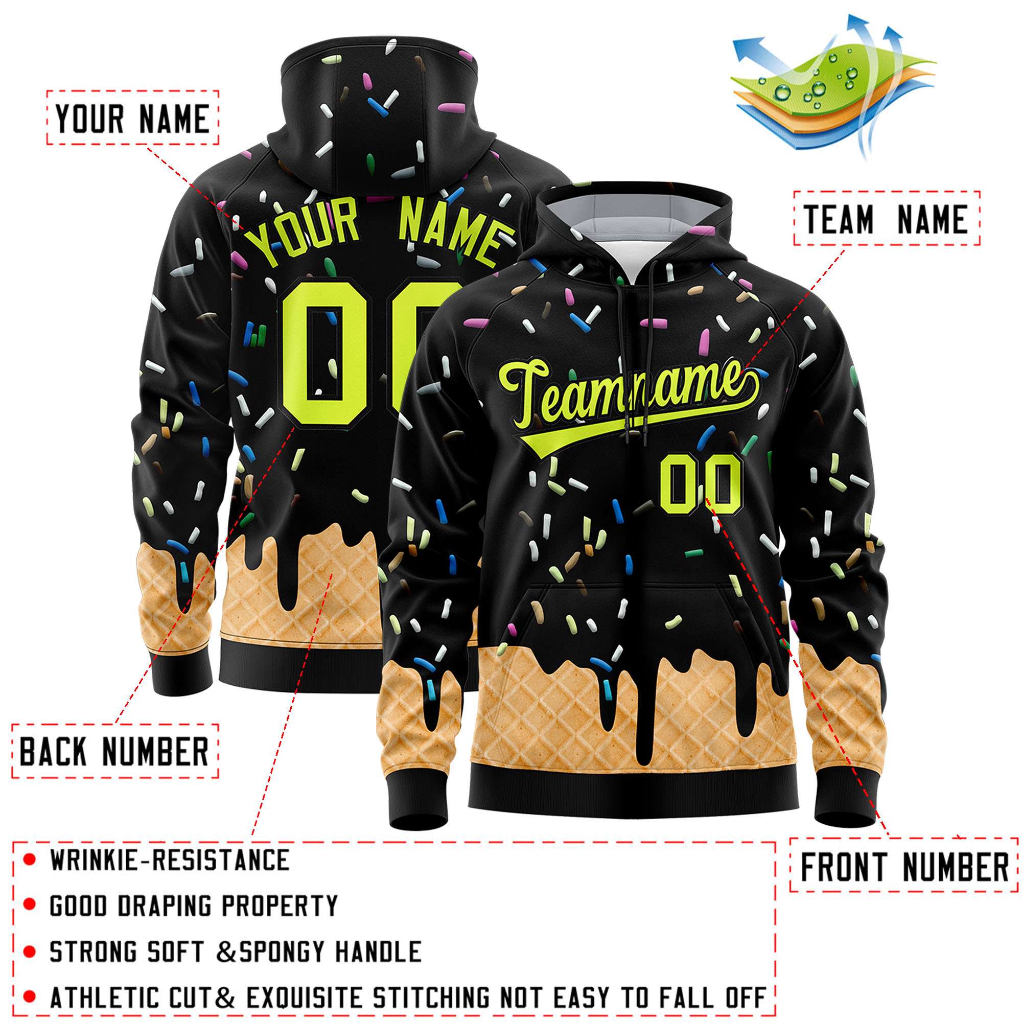 Custom Black Graffiti Pattern Fashion Hoodie Athletic Pullover Sweatshirt