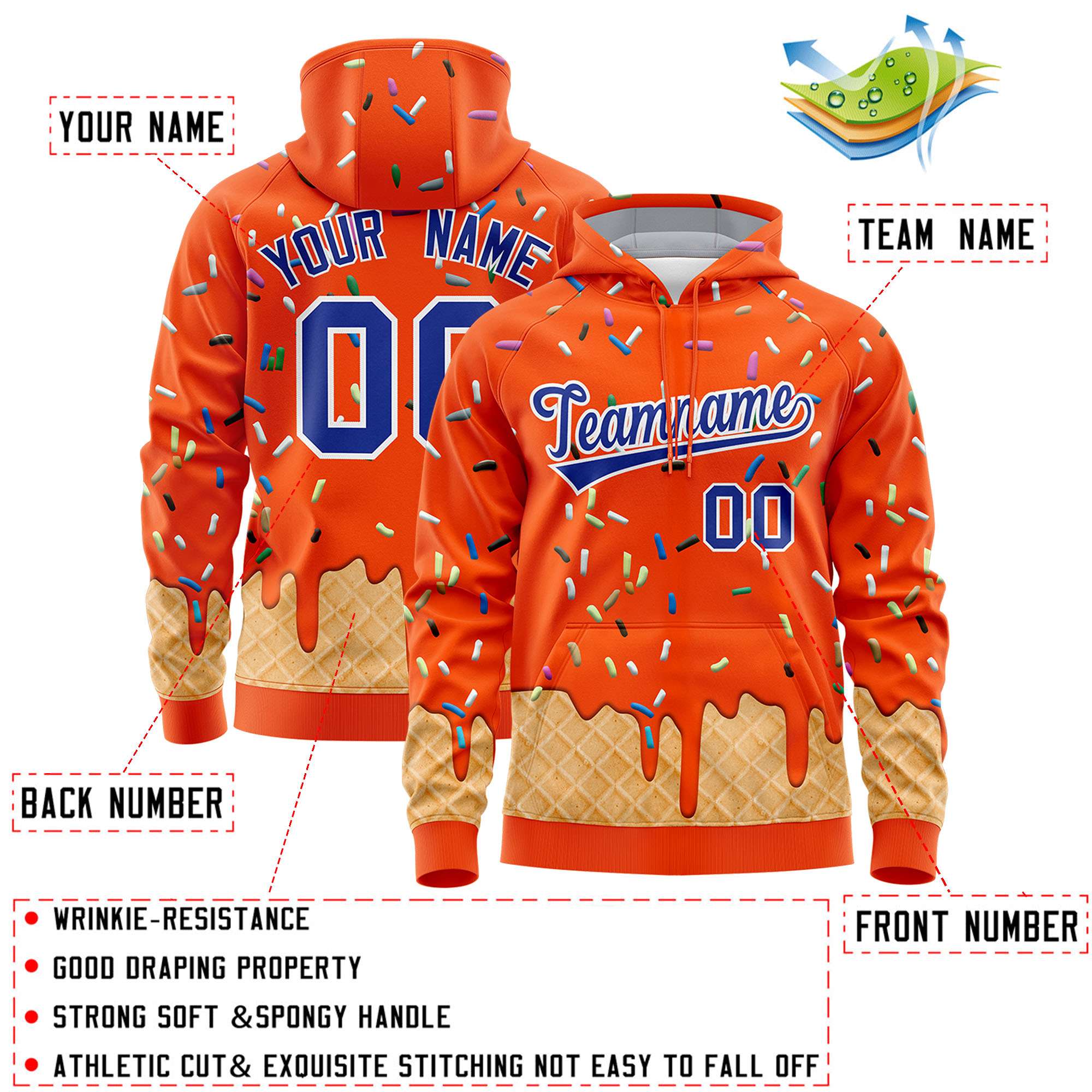 Custom Orange Graffiti Pattern Fashion Hoodie Athletic Pullover Sweatshirt