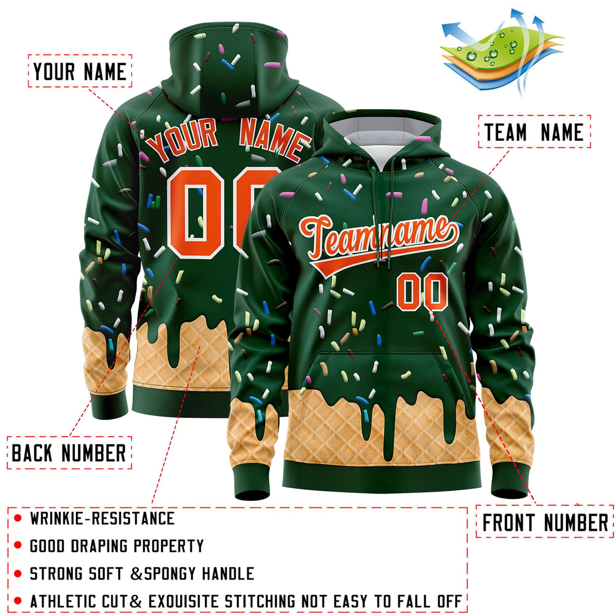 Custom Green Graffiti Pattern Fashion Hoodie Athletic Pullover Sweatshirt