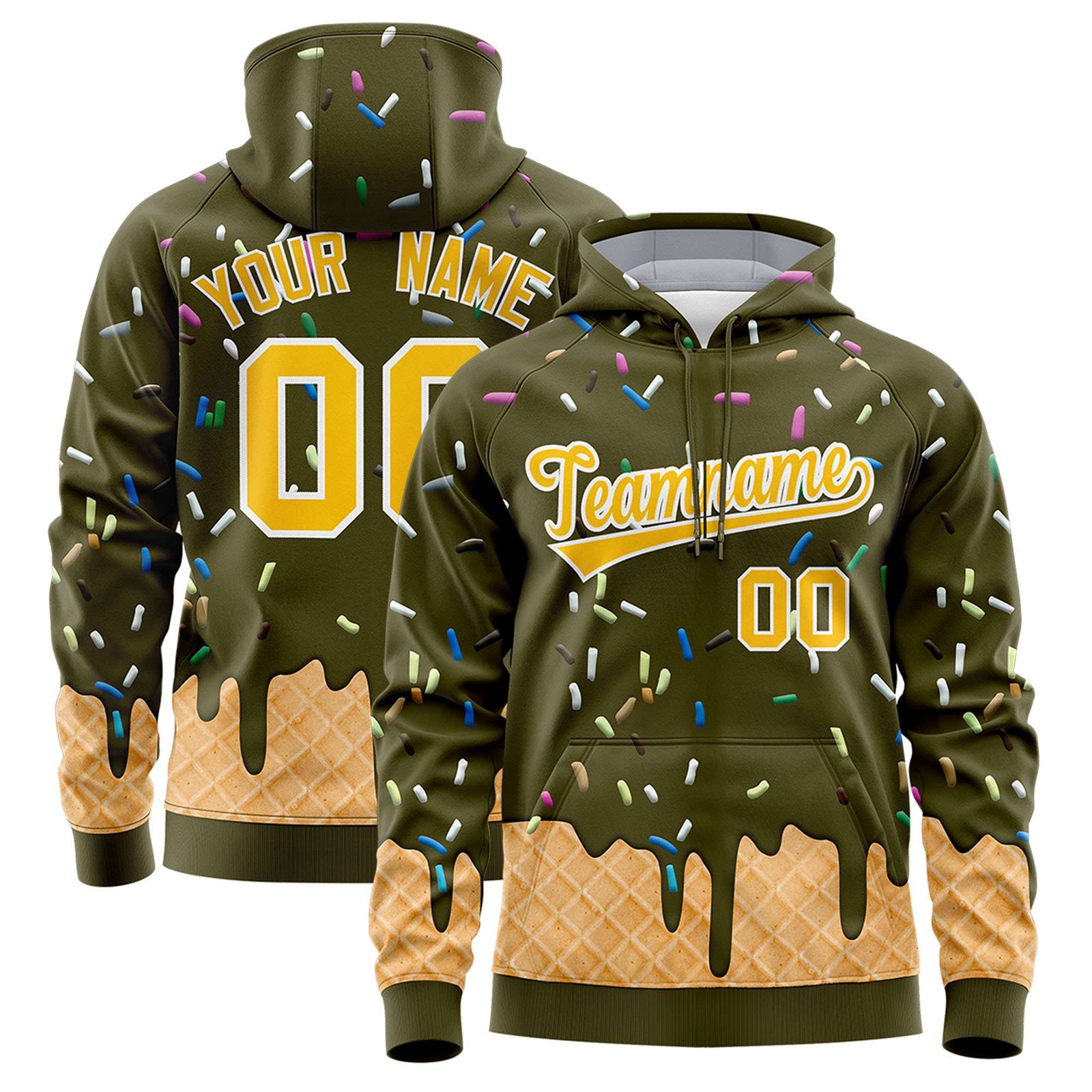 Custom Olive Graffiti Pattern Fashion Hoodie Athletic Pullover Sweatshirt