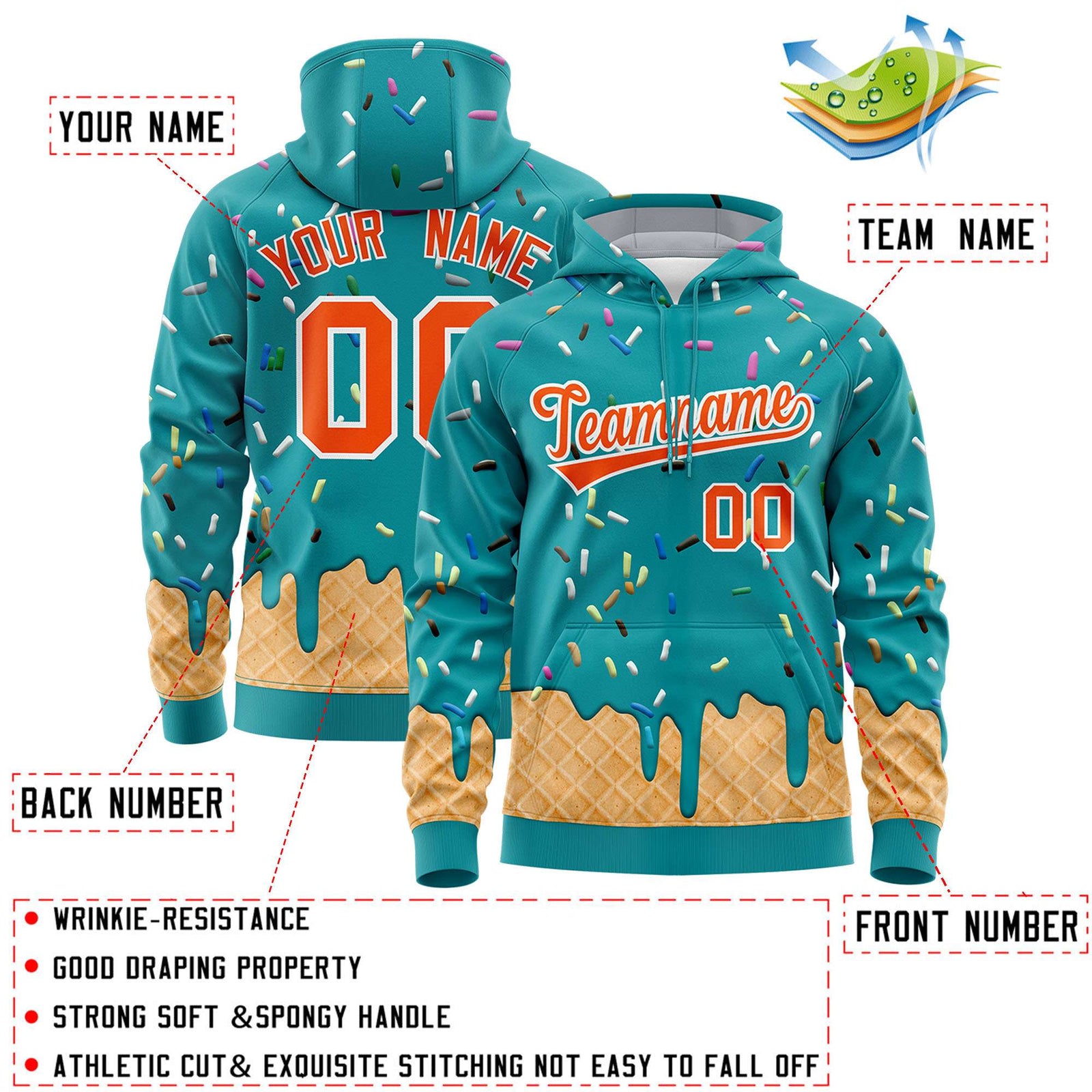 Custom Aqua Graffiti Pattern Fashion Hoodie Athletic Pullover Sweatshirt